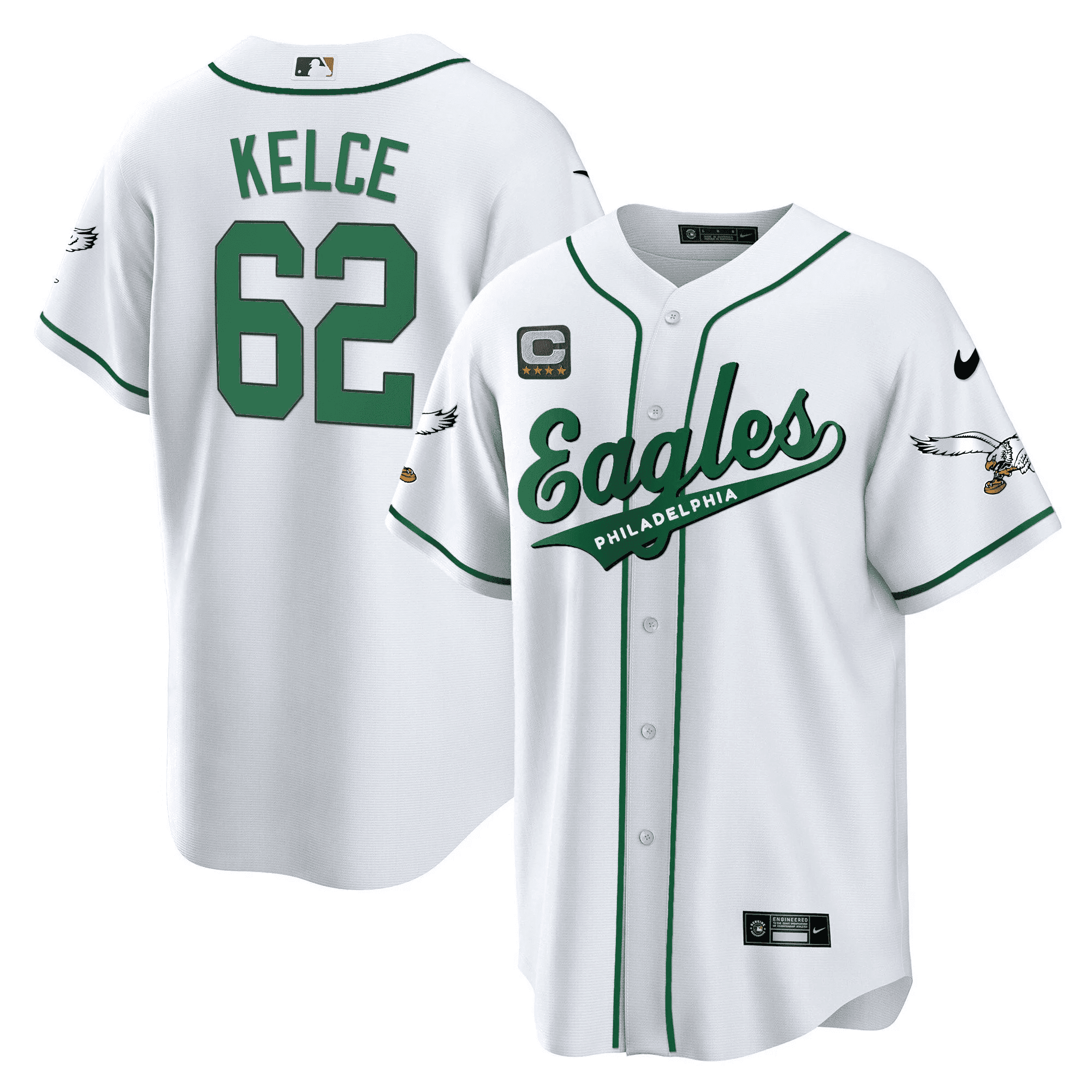 Jason Kelce 62 Philadelphia Eagles Baseball Men Jersey - White