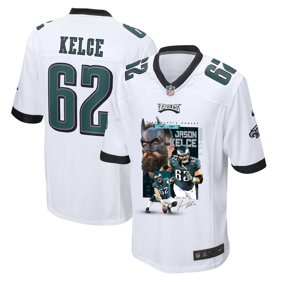 Jason Kelce 62 Philadelphia Eagles The Fat Bat Game Men Jersey - White