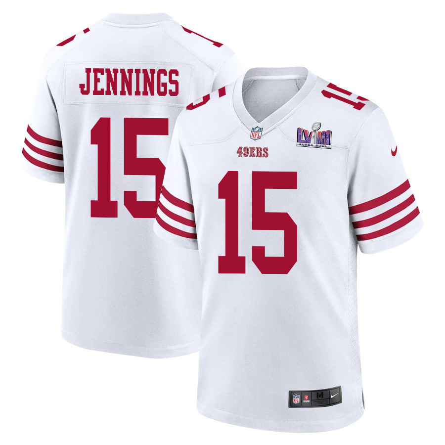 Jauan Jennings 15 San Francisco 49ers Super Bowl LVIII Patch Game Men Jersey - White
