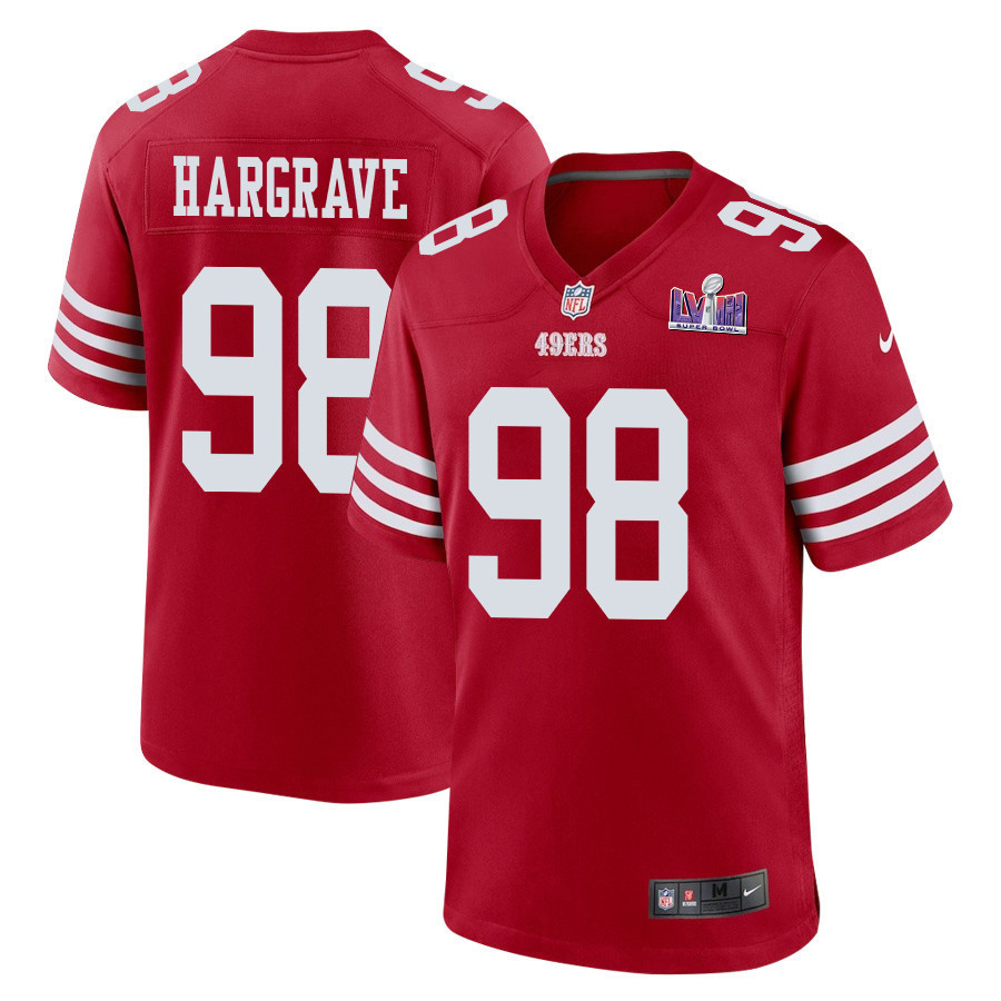 Javon Hargrave 98 San Francisco 49ers Super Bowl LVIII Patch Game Men Jersey - Scarlet