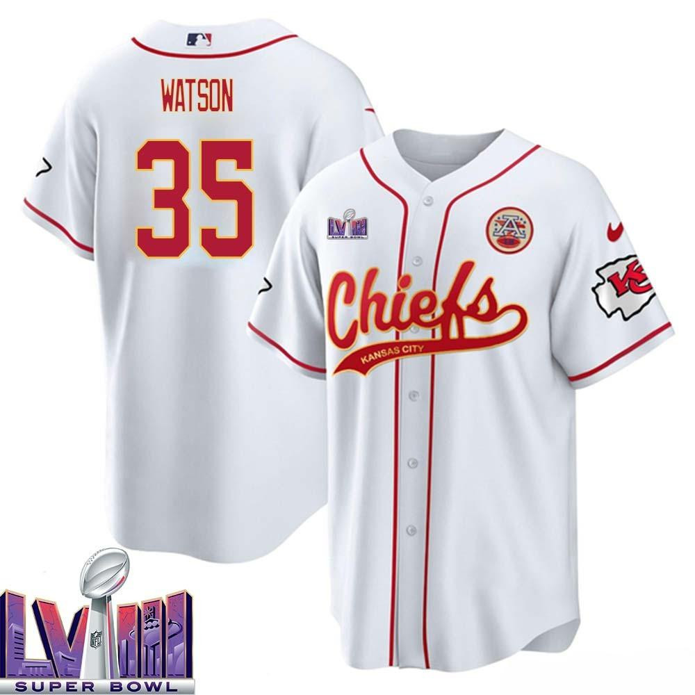 Jaylen Watson 35 Kansas City Chiefs Super Bowl LVIII Baseball Men Jersey - White