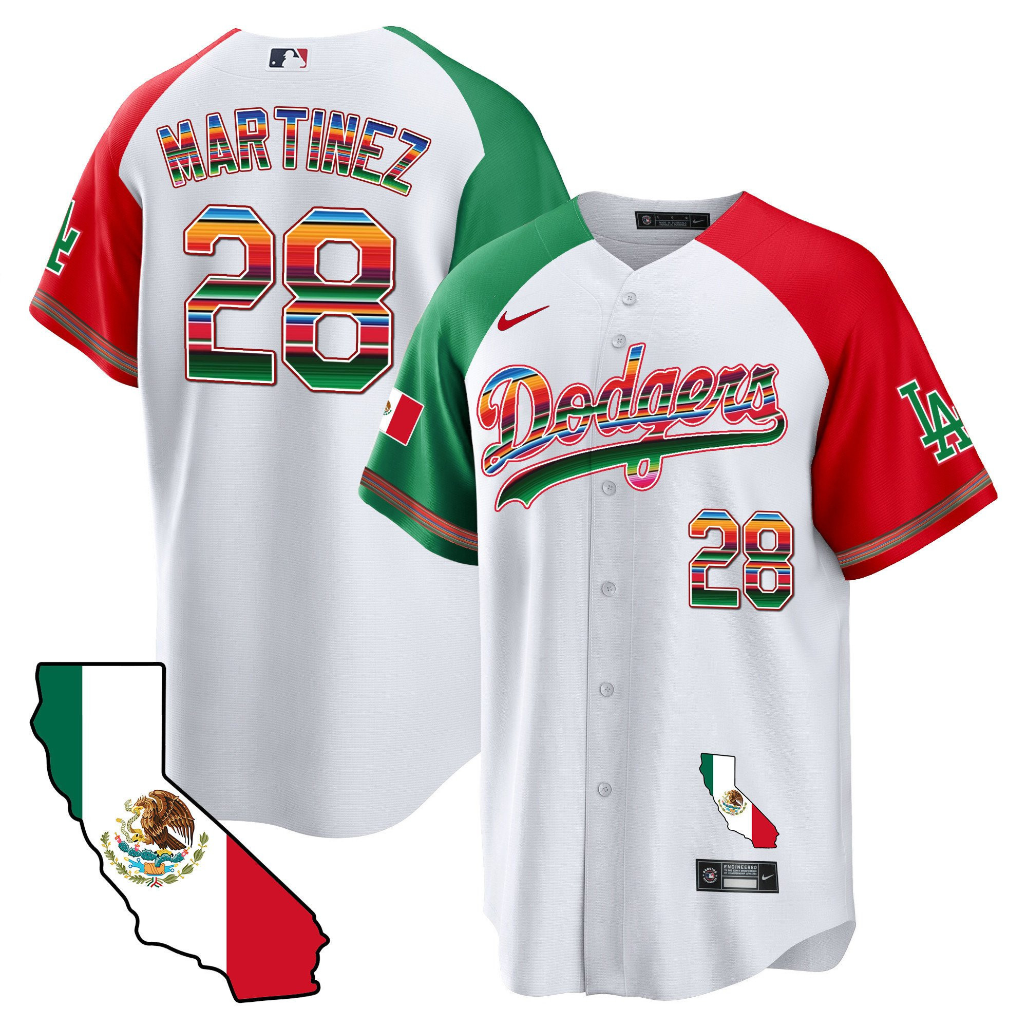 J.D. Martinez 28 Los Angeles Dodgers Mexico California Map Baseball Men Jersey - Alternate