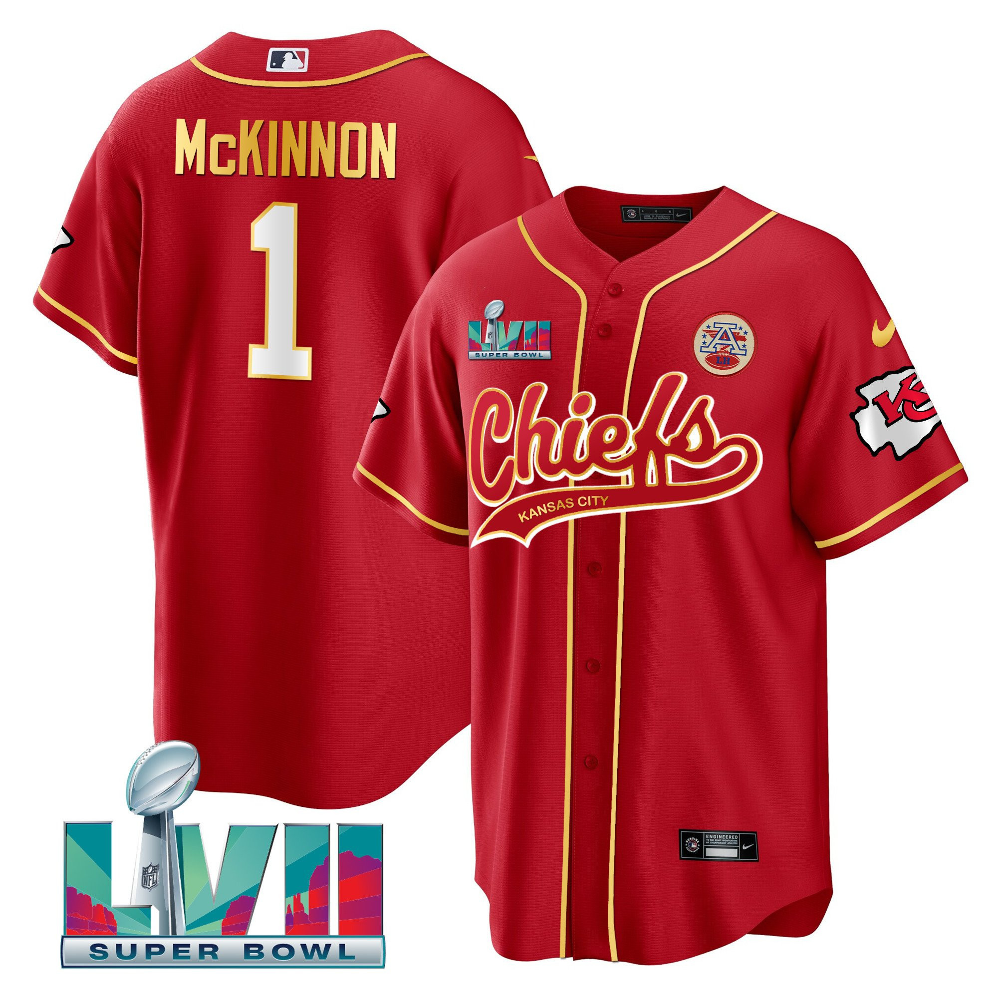 Jerick McKinnon 1 Kansas City Chiefs Super Bowl LVII Patch Men Jersey - Red