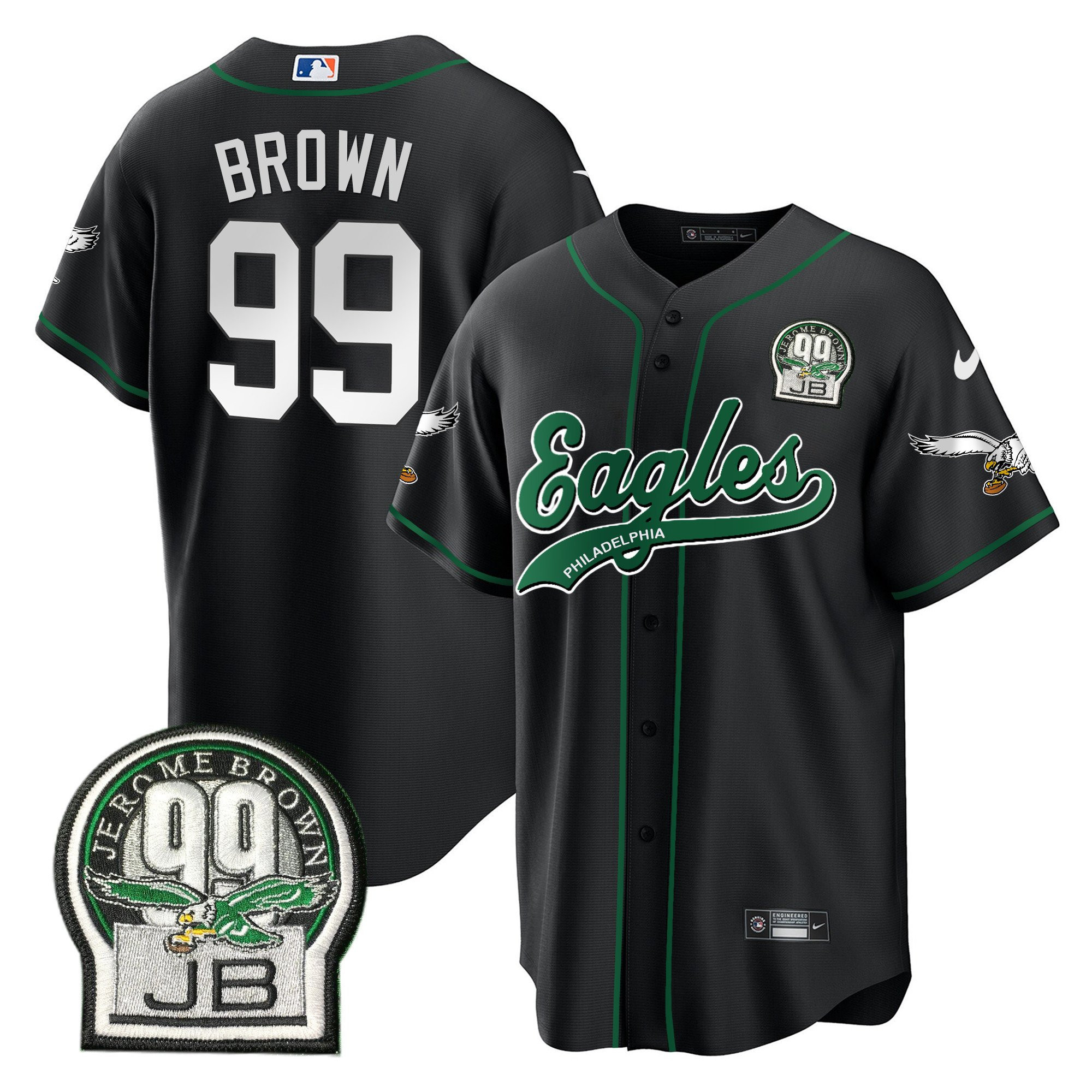 Jerome Brown 99 Philadelphia Eagles Jerome Brown Retired Patch Baseball Men Jersey - Black