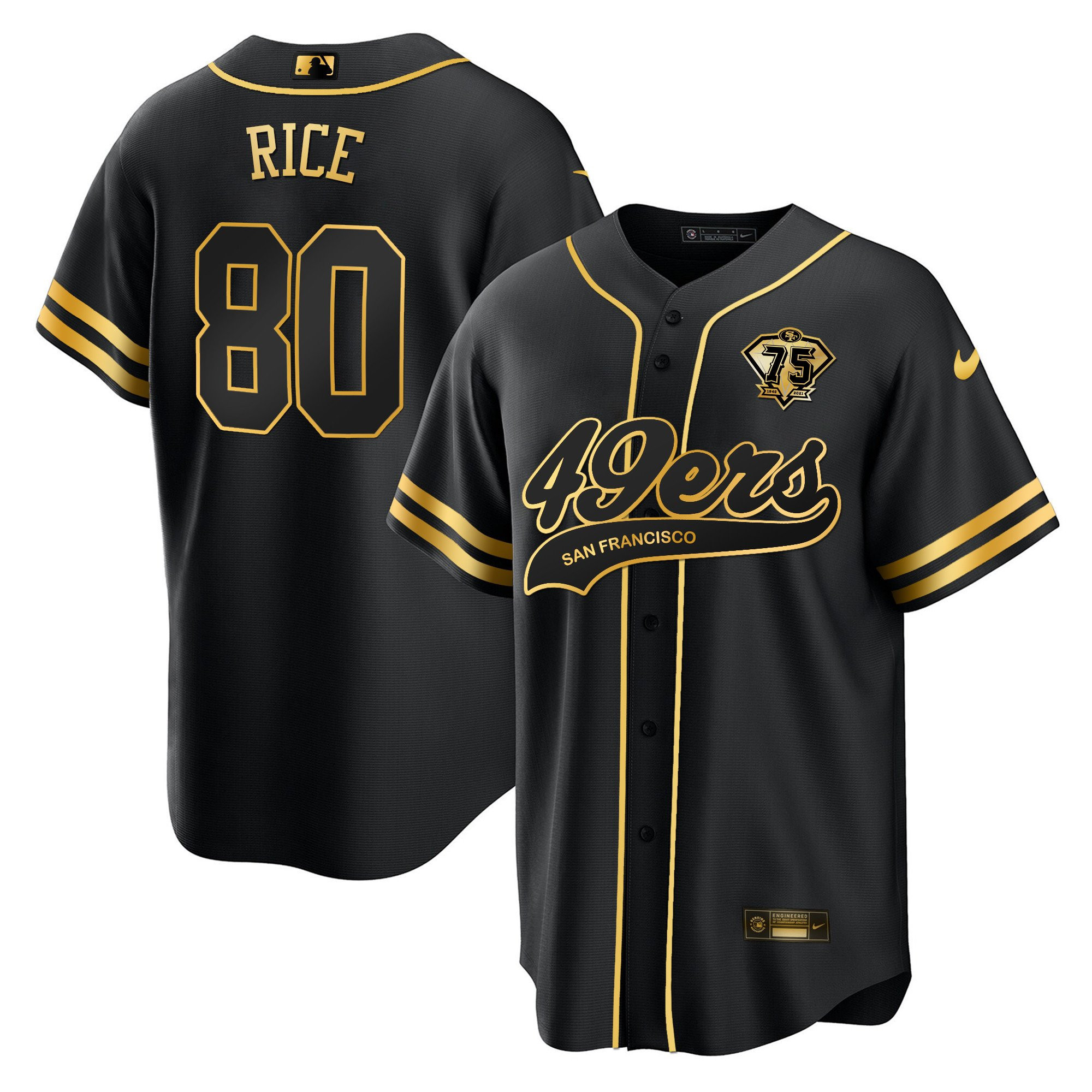 Jerry Rice 80 San Francisco 49ers Baseball Men Jersey - Black Gold