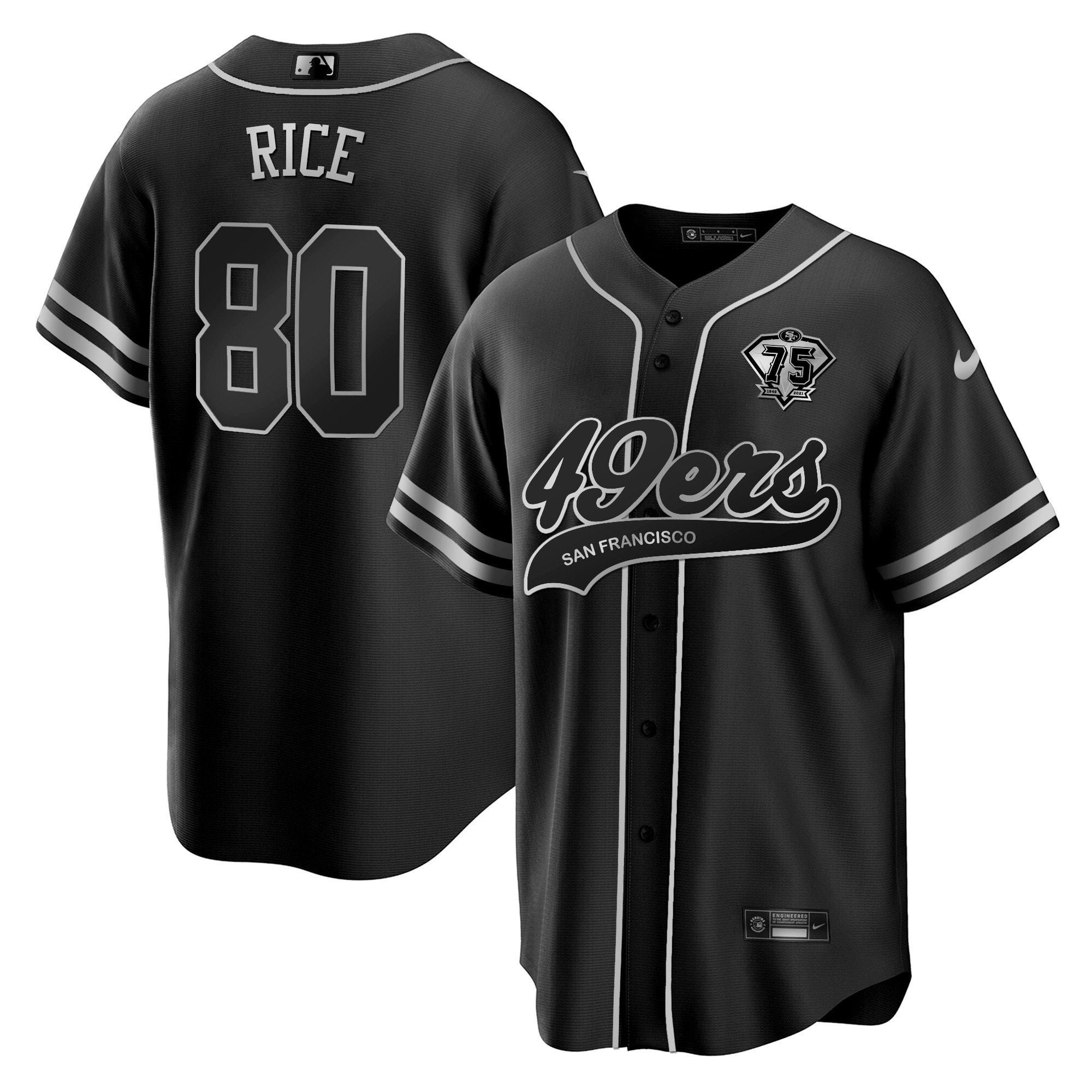 Jerry Rice 80 San Francisco 49ers Baseball Men Jersey - Black Silver