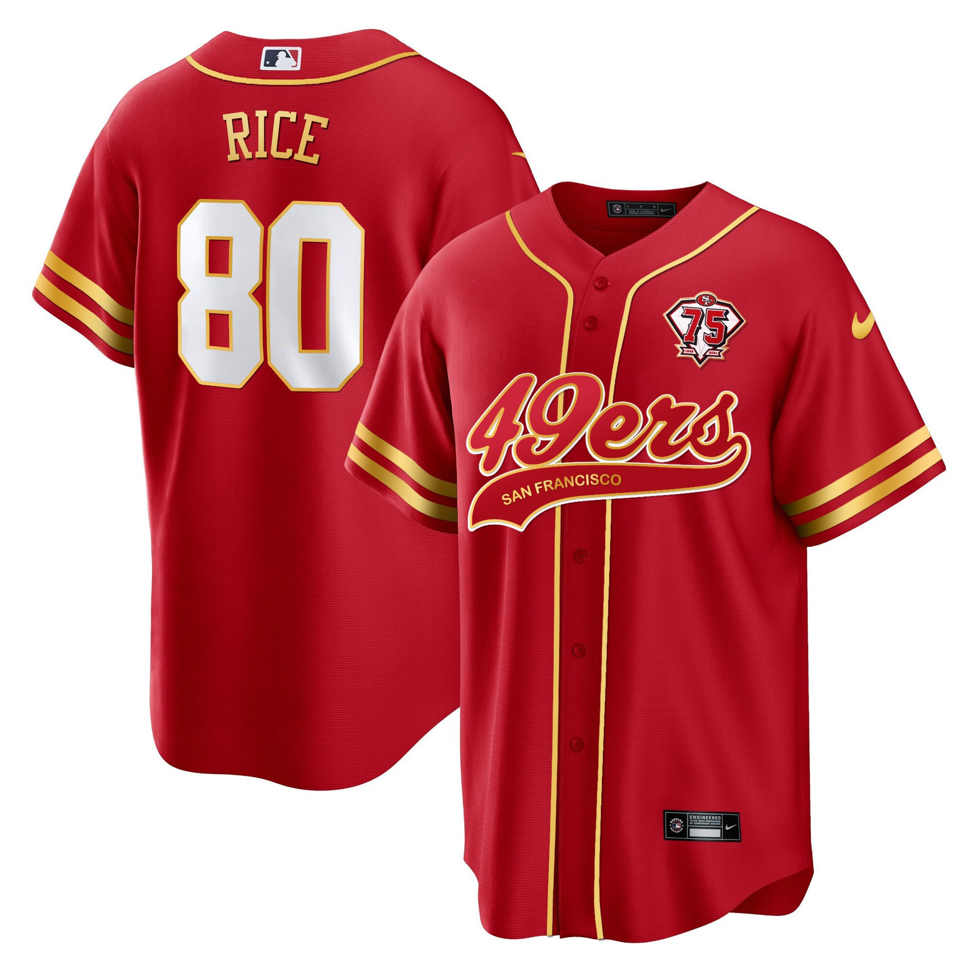 Jerry Rice 80 San Francisco 49ers Baseball Men Jersey - Red