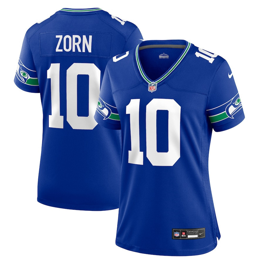 Jim Zorn 10 Seattle Seahawks Women Throwback Retired Game Jersey - Royal