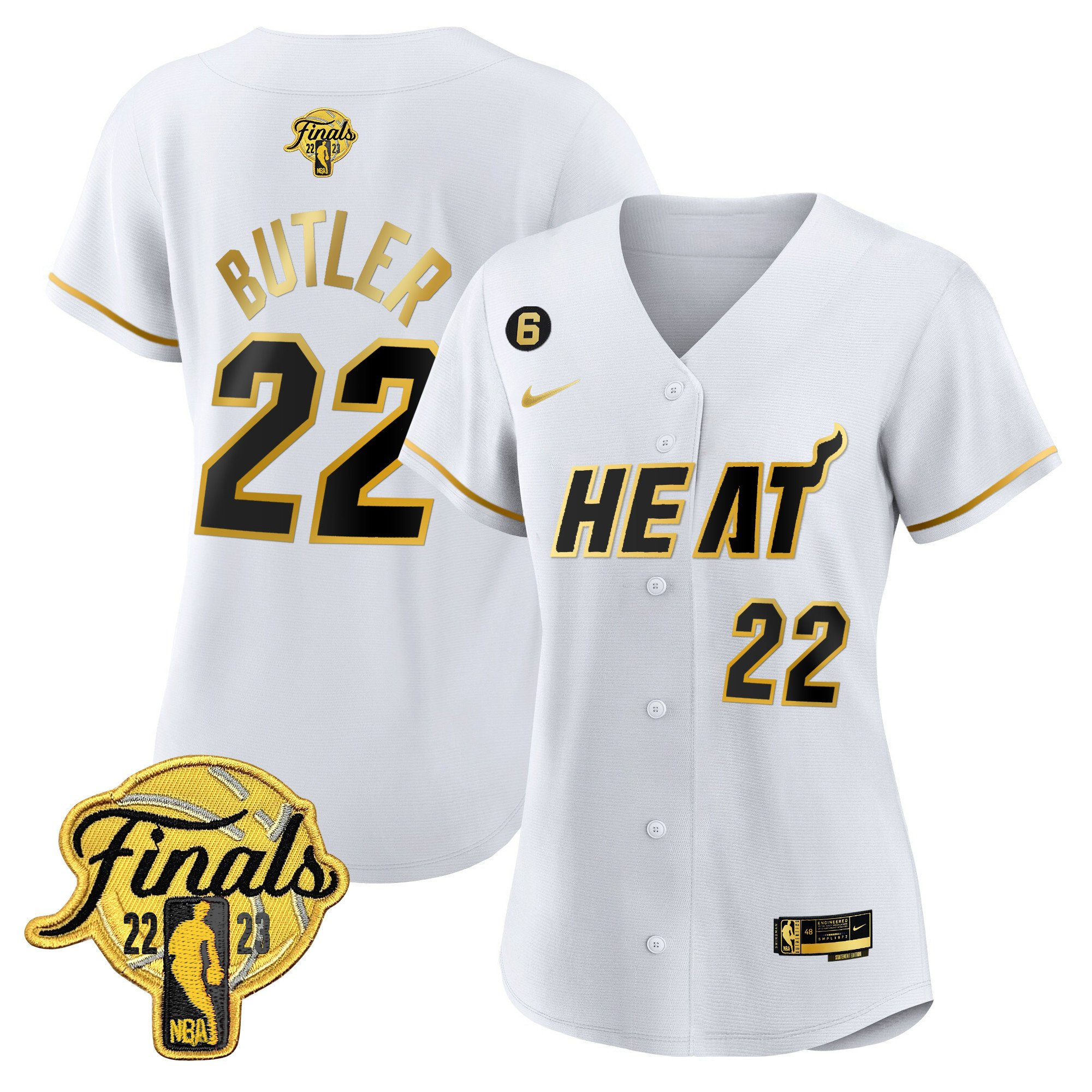 Jimmy Butler 22 Miami Heat 2023 Finals Baseball Women Jersey - White Gold