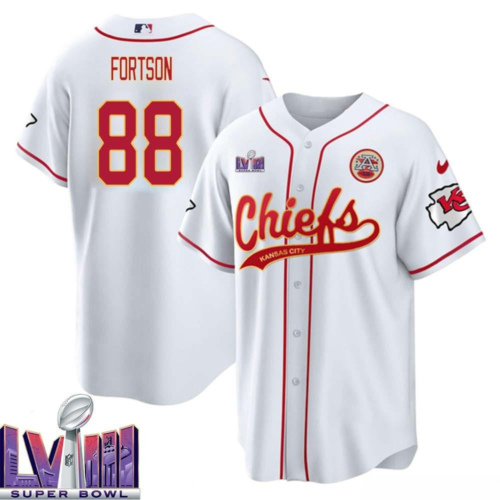 Jody Fortson 88 Kansas City Chiefs Super Bowl LVIII Baseball Men Jersey - White