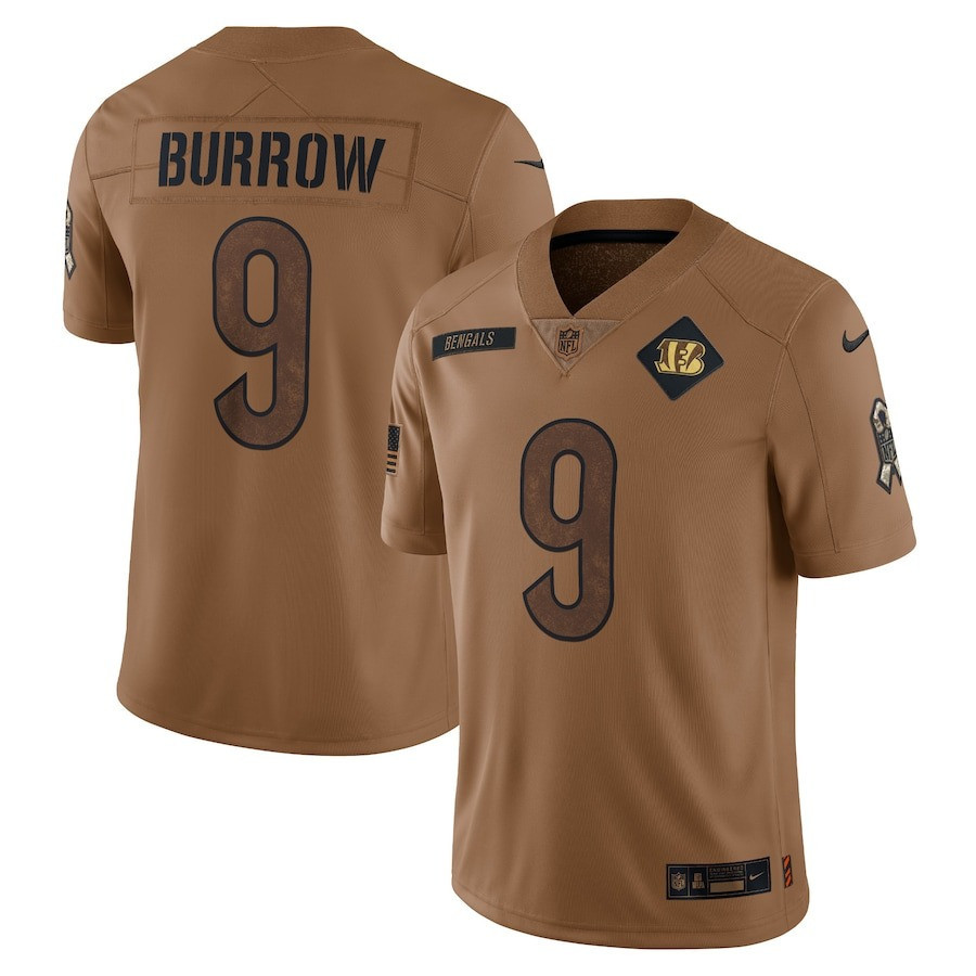 Joe Burrow 9 Cincinnati Bengals 2023 Salute To Service Limited Jersey - Brown
