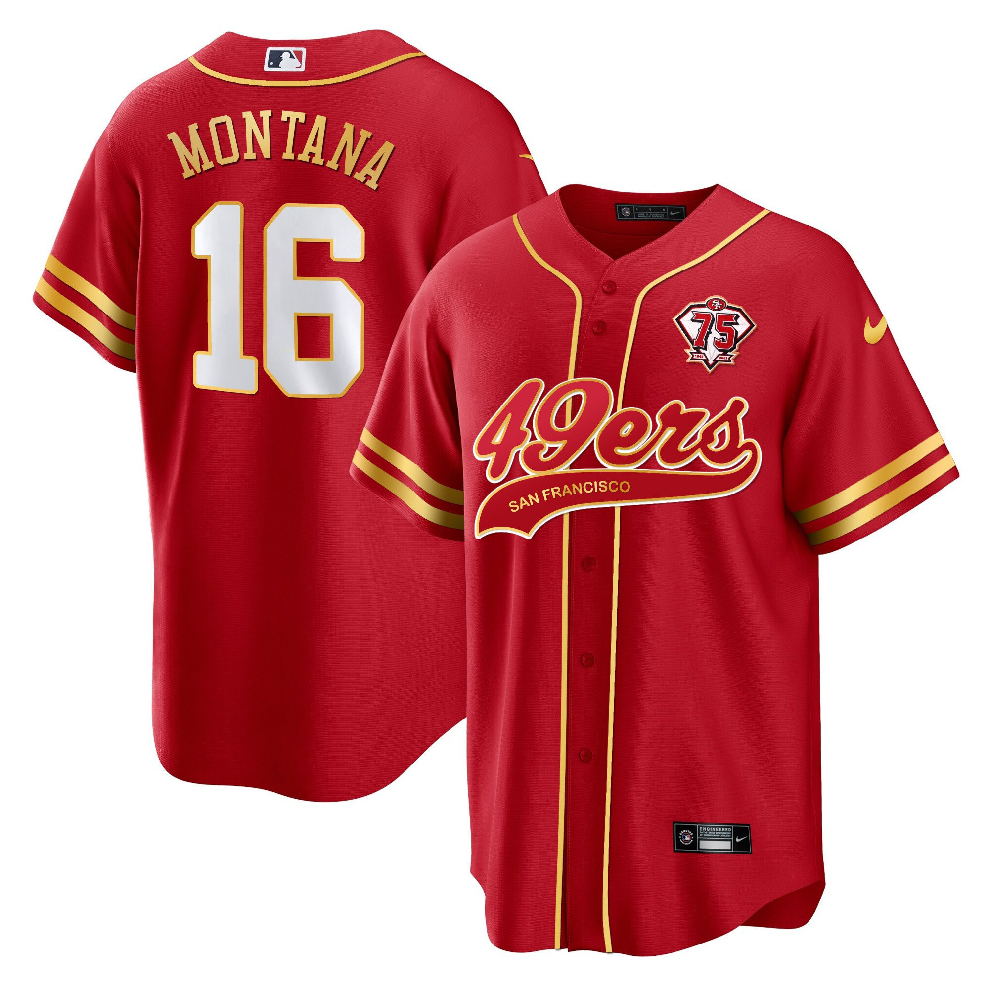 Joe Montana 16 San Francisco 49ers Baseball Men Jersey - Red