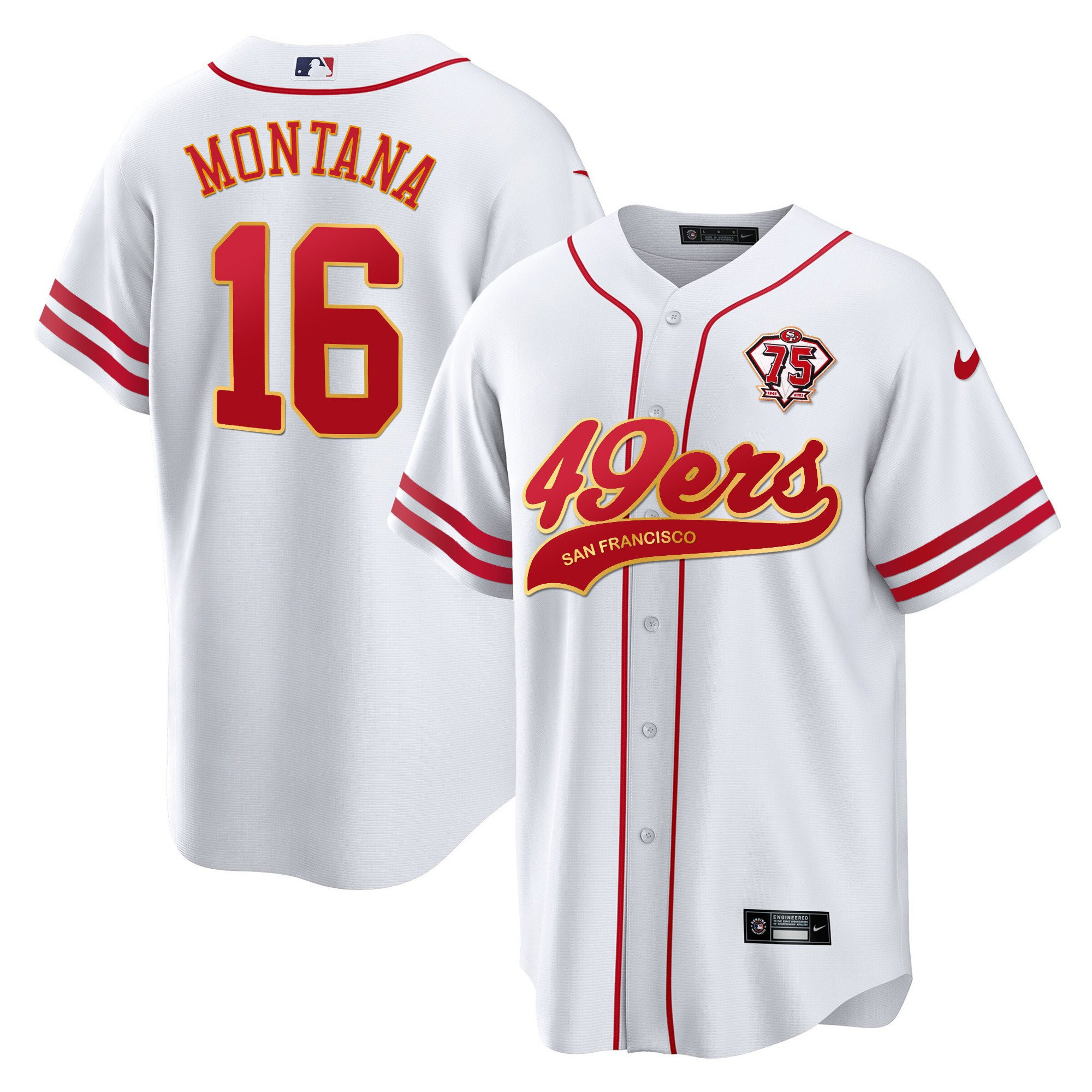 Joe Montana 16 San Francisco 49ers Baseball Men Jersey - White
