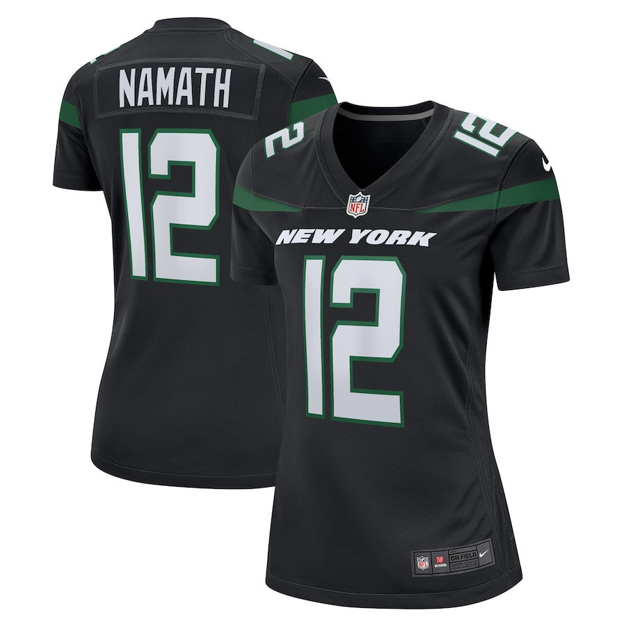 Joe Namath 12 New York Jets Women Retired Jersey - Black