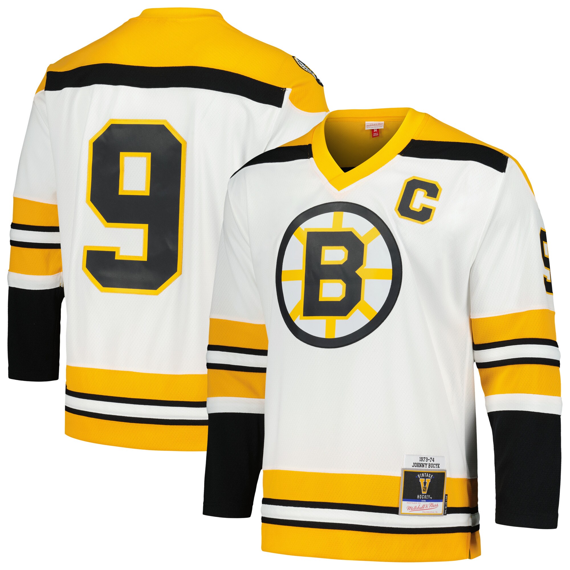 Johnny Bucyk Boston Bruins Mitchell & Ness 1973\/74 Blue Line Player Jersey - White