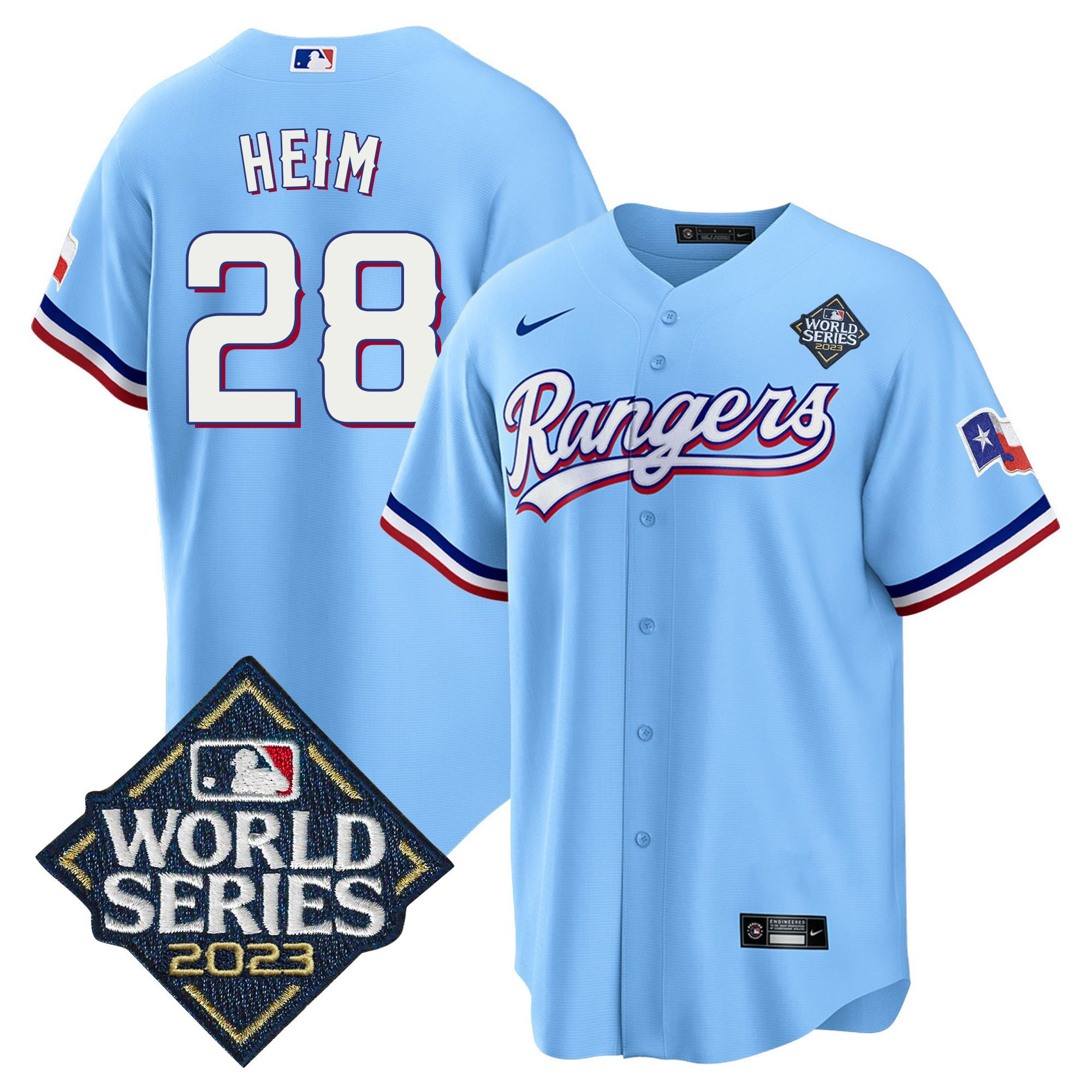 Jonah Heim 28 Texas Rangers 2023 World Series Stitched Baseball Jersey - Blue
