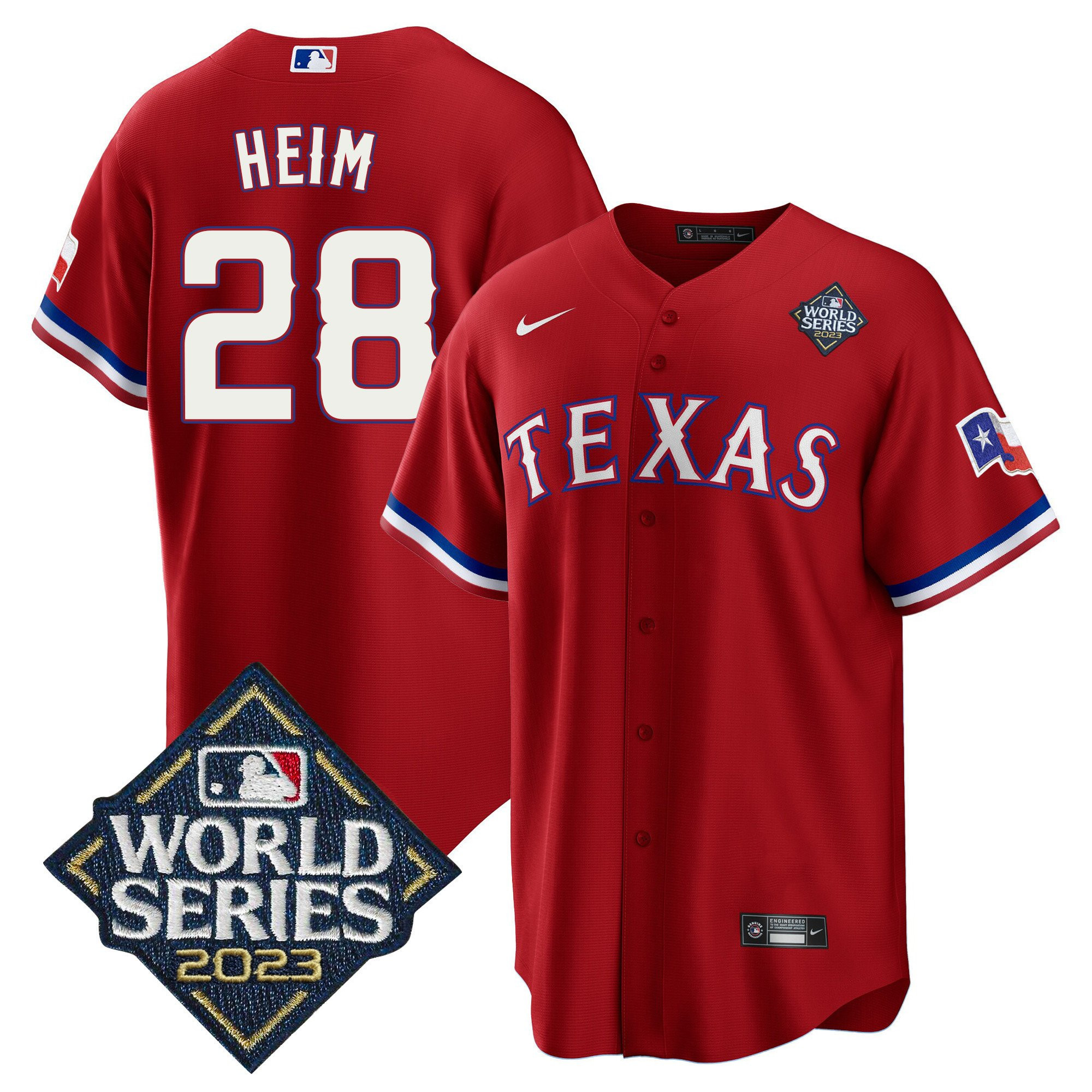 Jonah Heim 28 Texas Rangers 2023 World Series Stitched Baseball Jersey - Red