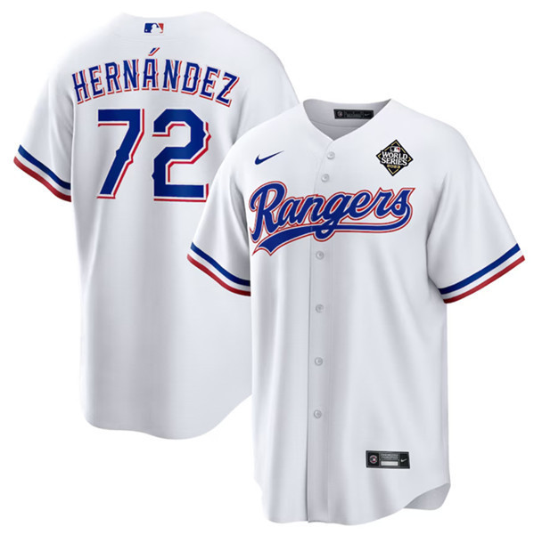 Jonathan Hernández 72 Texas Rangers 2023 World Series Stitched Baseball Jersey - White