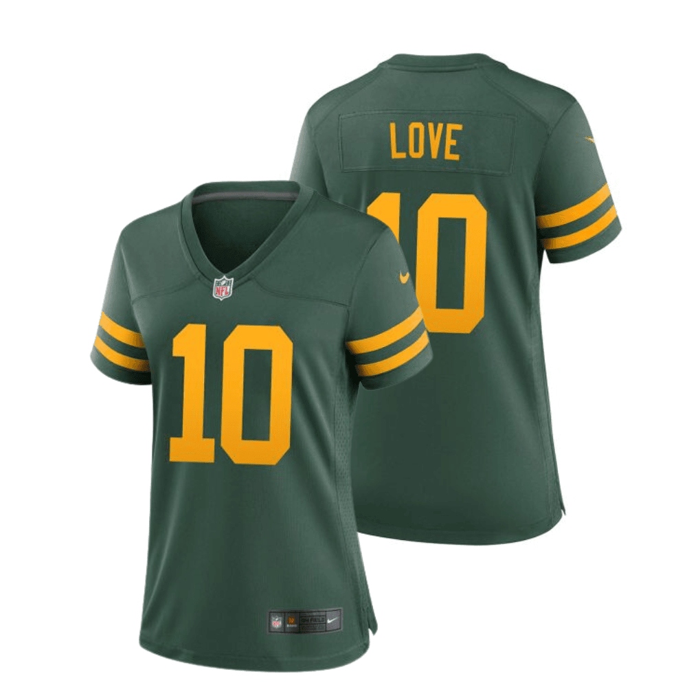 Jordan Love 10 Green Bay Packers 50s Classic Women Game Jersey - Green & Gold