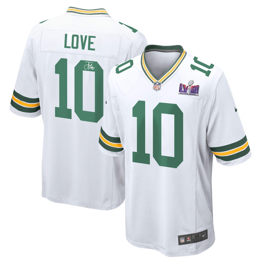Jordan Love 10 Signed Green Bay Packers Super Bowl LVIII Game Men Jersey - White