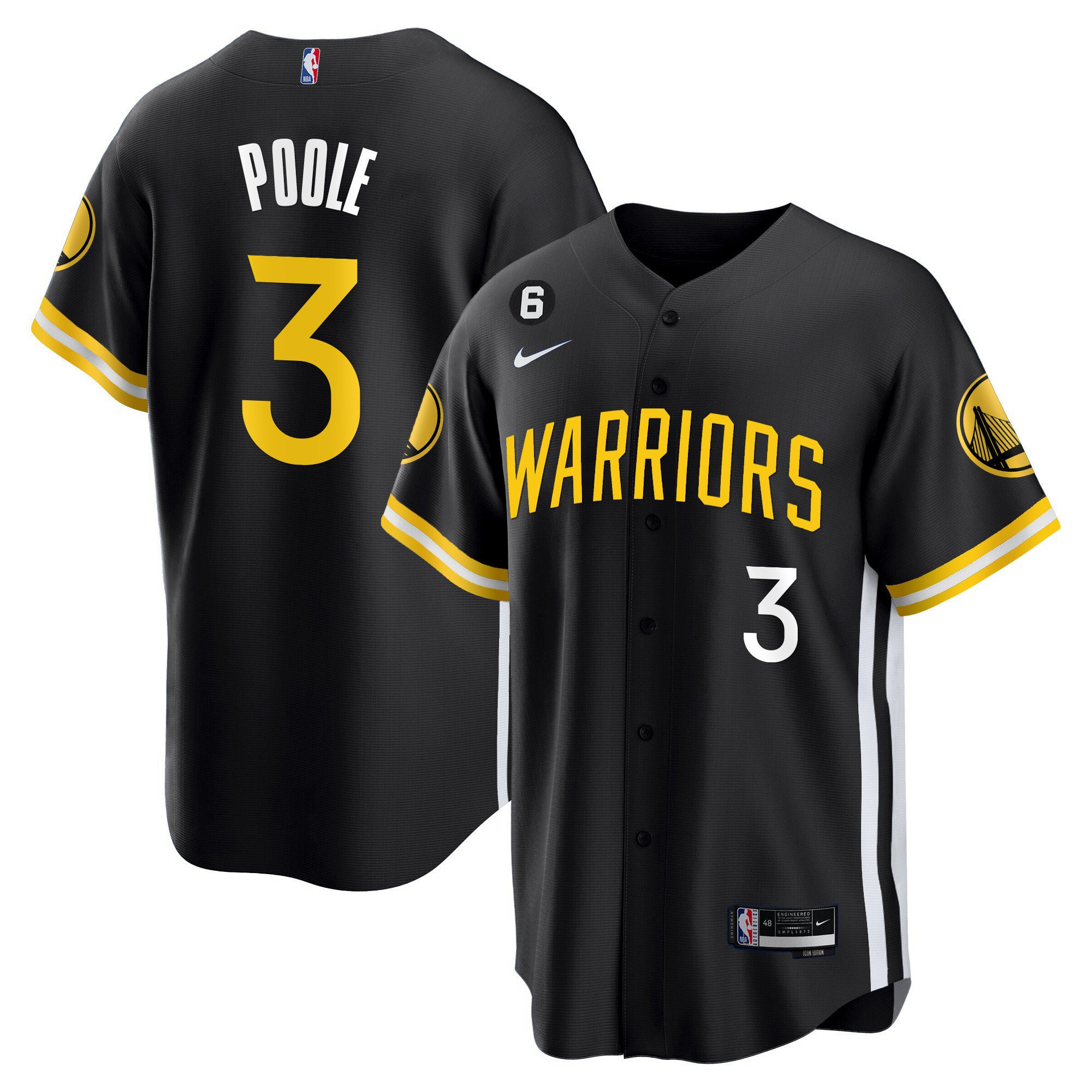 Jordan Poole 3 Golden State Warriors Baseball Men Jersey - Black