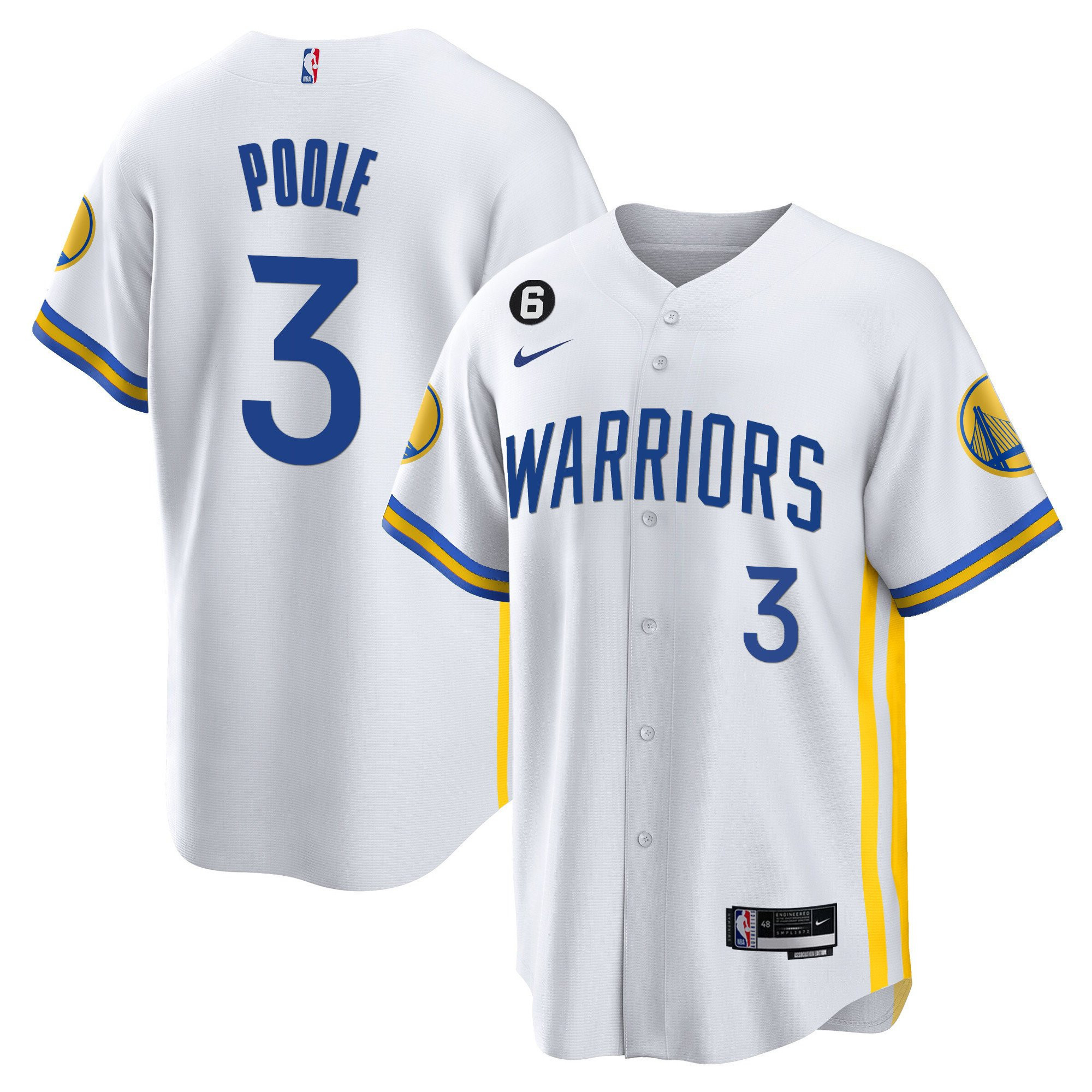 Jordan Poole 3 Golden State Warriors Baseball Men Jersey - White