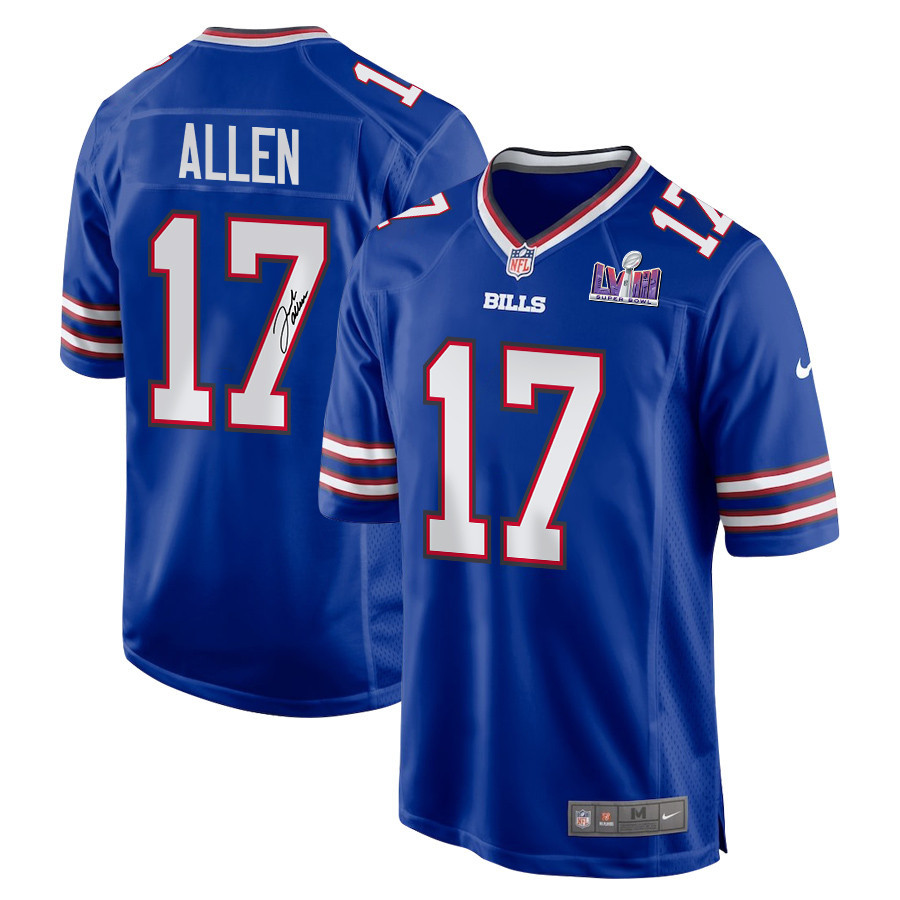 Josh Allen 17 Signed Buffalo Bills Super Bowl LVIII Game Men Jersey - Royal