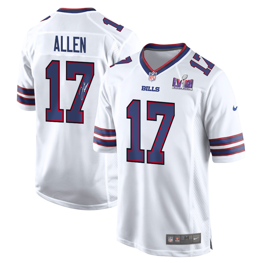 Josh Allen 17 Signed Buffalo Bills Super Bowl LVIII Game Men Jersey - White
