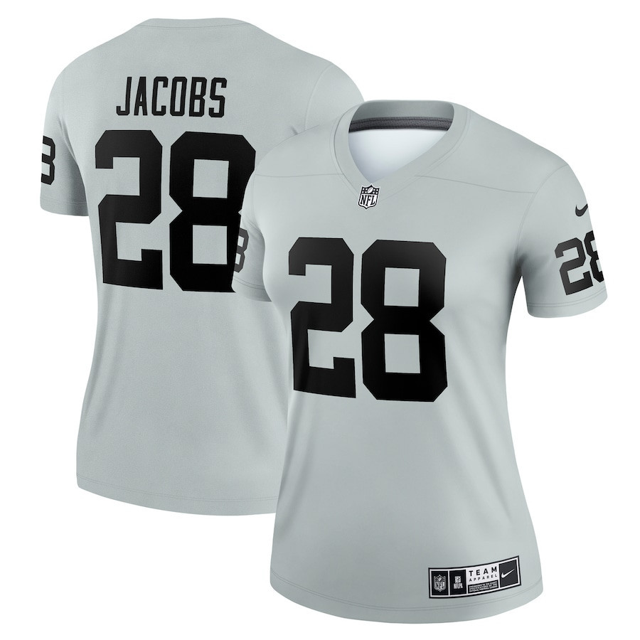 Josh Jacobs 28 Las Vegas Raiders Women Inverted Legend Jersey - Silver