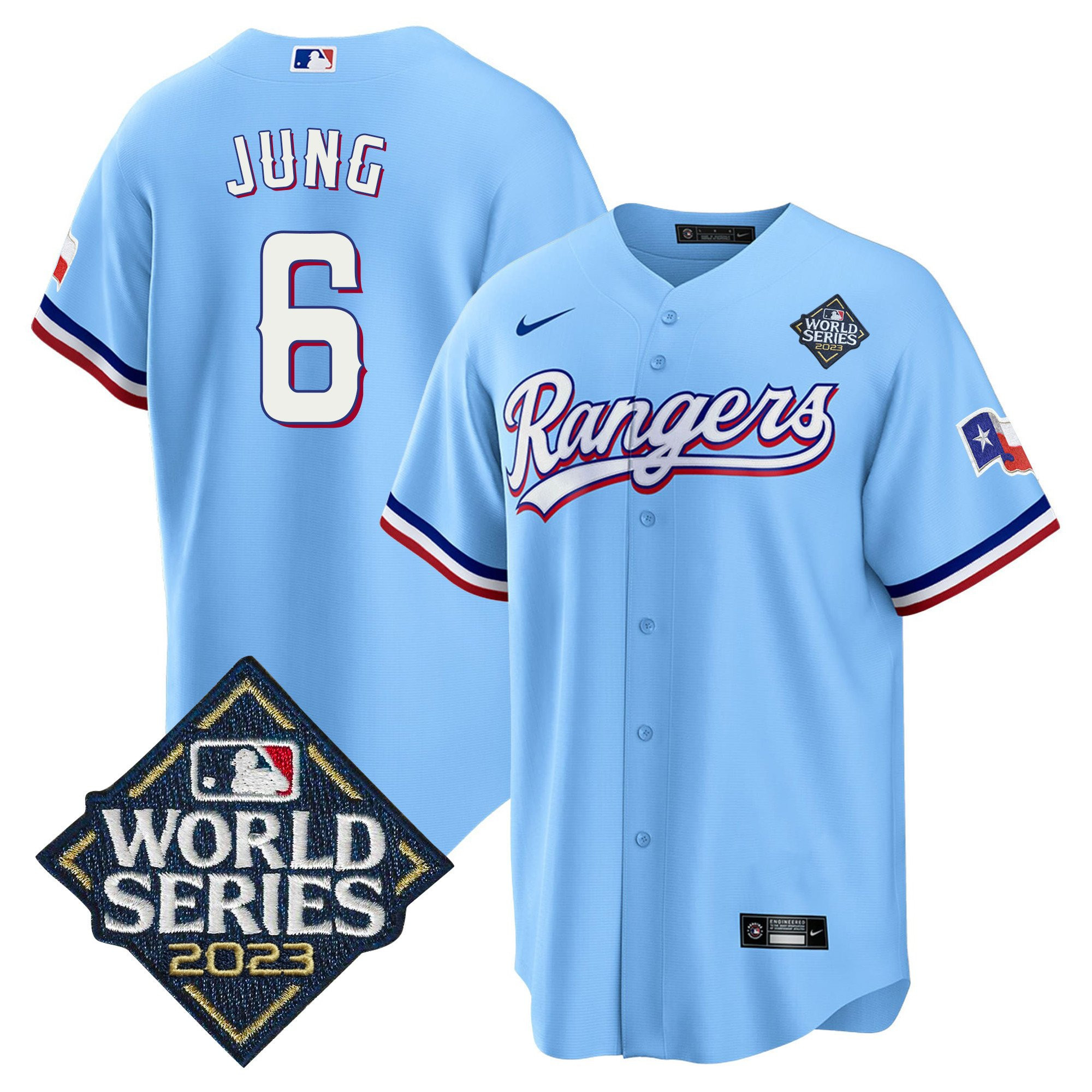 Josh Jung 6 Texas Rangers 2023 World Series Stitched Baseball Jersey - Blue