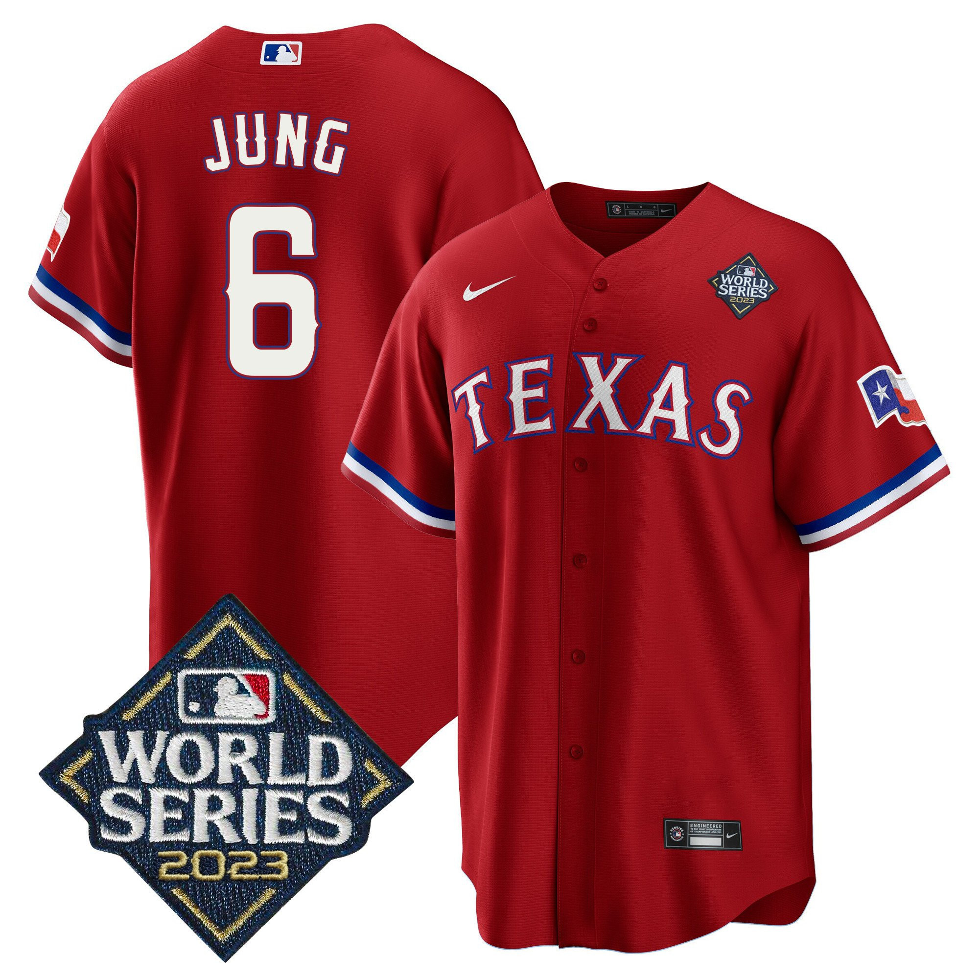 Josh Jung 6 Texas Rangers 2023 World Series Stitched Baseball Jersey - Red