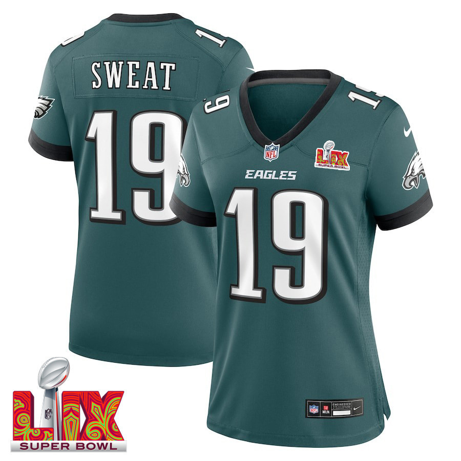 Josh Sweat #19 Philadelphia Eagles Super Bowl LIX Women's Jersey - Midnight Green