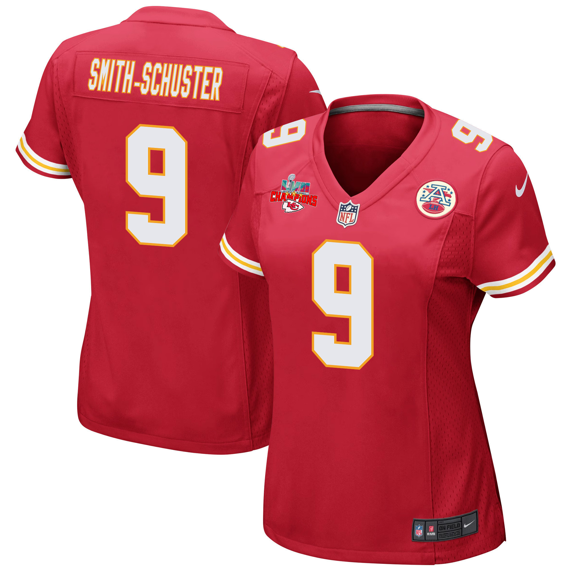 JuJu Smith-Schuster 9 Kansas City Chiefs Super Bowl LVII Champions 3 Stars Women Game Jersey - Red