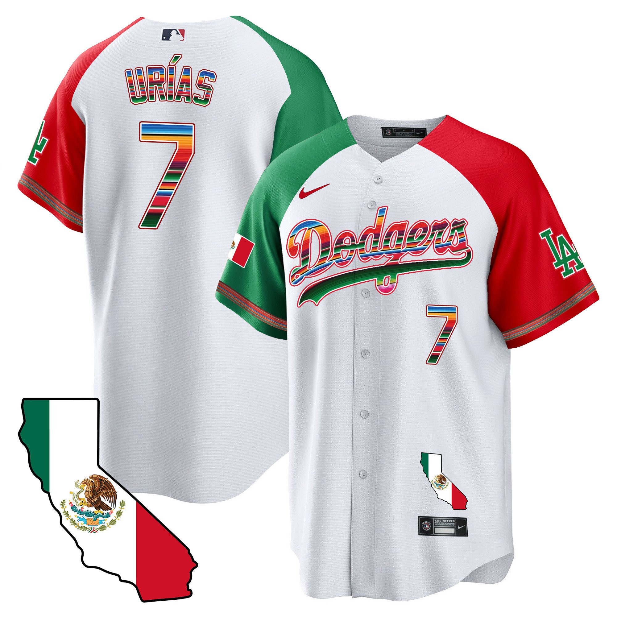 Julio Urías 7 Los Angeles Dodgers Mexico California Map Baseball Men Jersey - Alternate