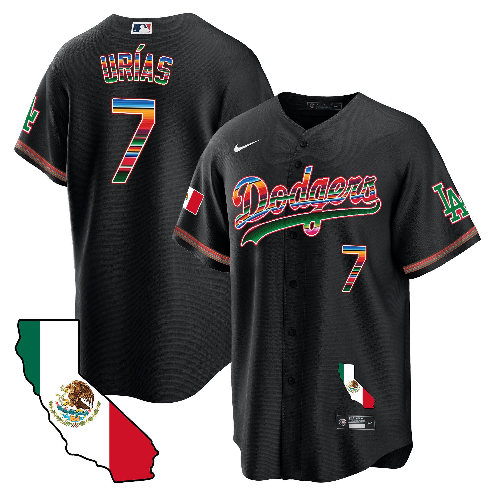 Julio Urías 7 Los Angeles Dodgers Mexico California Map Baseball Men Jersey - Black