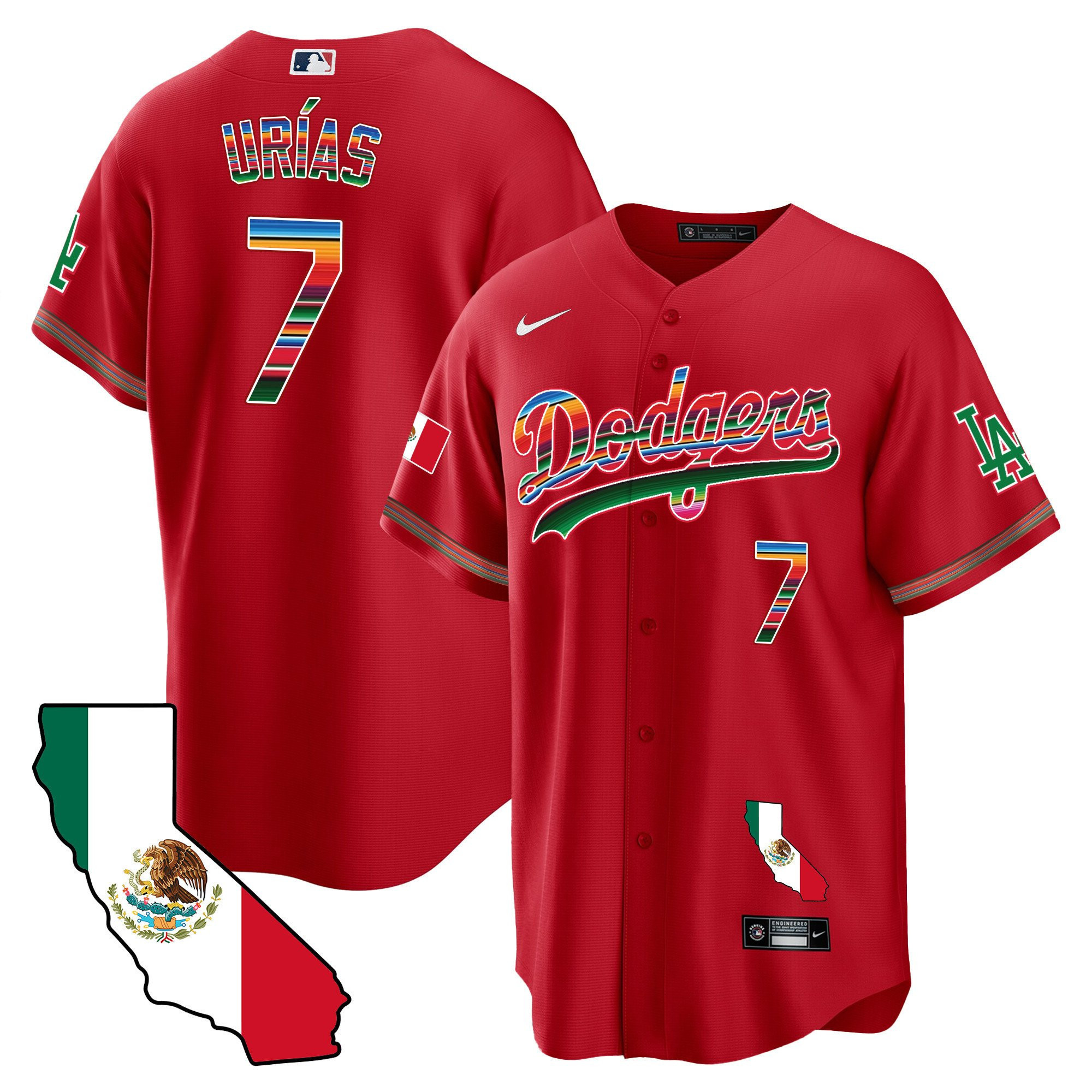 Julio Urías 7 Los Angeles Dodgers Mexico California Map Baseball Men Jersey - Red