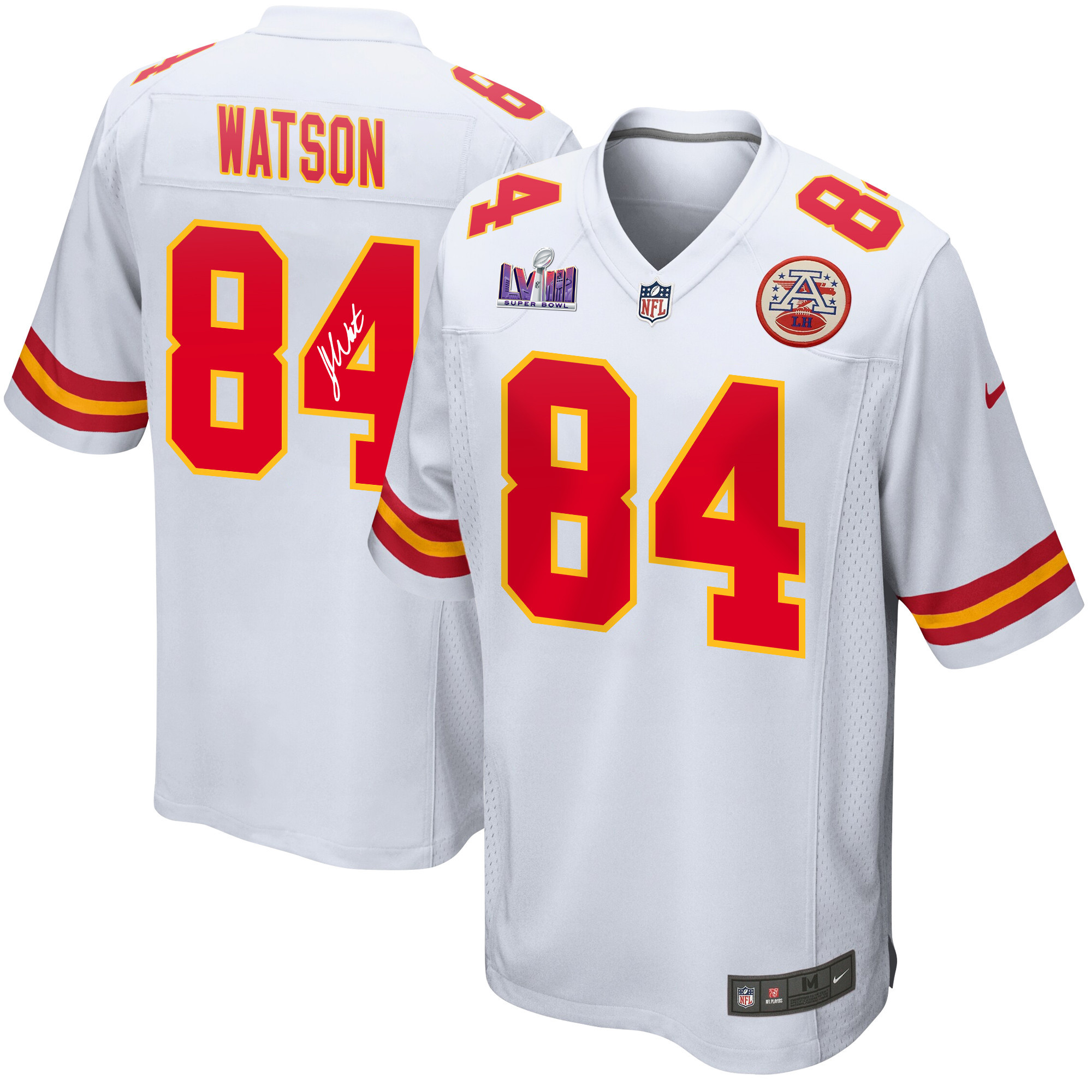 Justin Watson 84 Signed Kansas City Chiefs Super Bowl LVIII Game Men Jersey - White