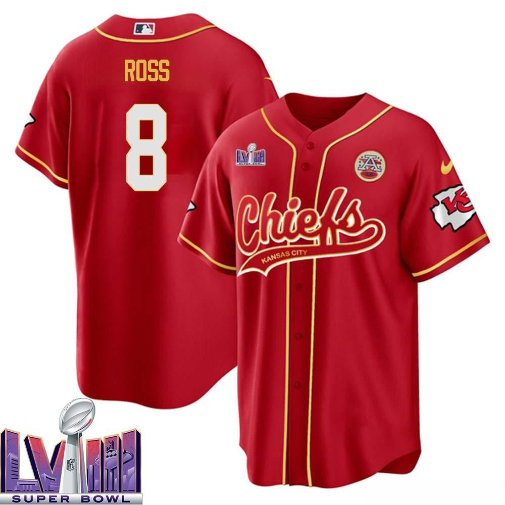 Justyn Ross 8 Kansas City Chiefs Super Bowl LVIII Baseball Men Jersey - Red