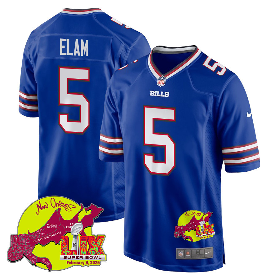 Kaiir Elam 5 Buffalo Bills Super Bowl LIX New Orleans Patch Game Men Jersey - Royal