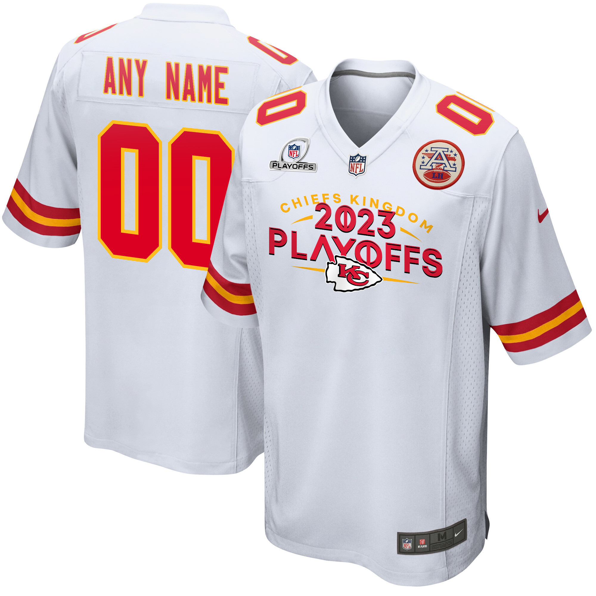 Kansas City Chiefs Chiefs Kingdom 2023 Playoffs Game Men Custom Jersey - White