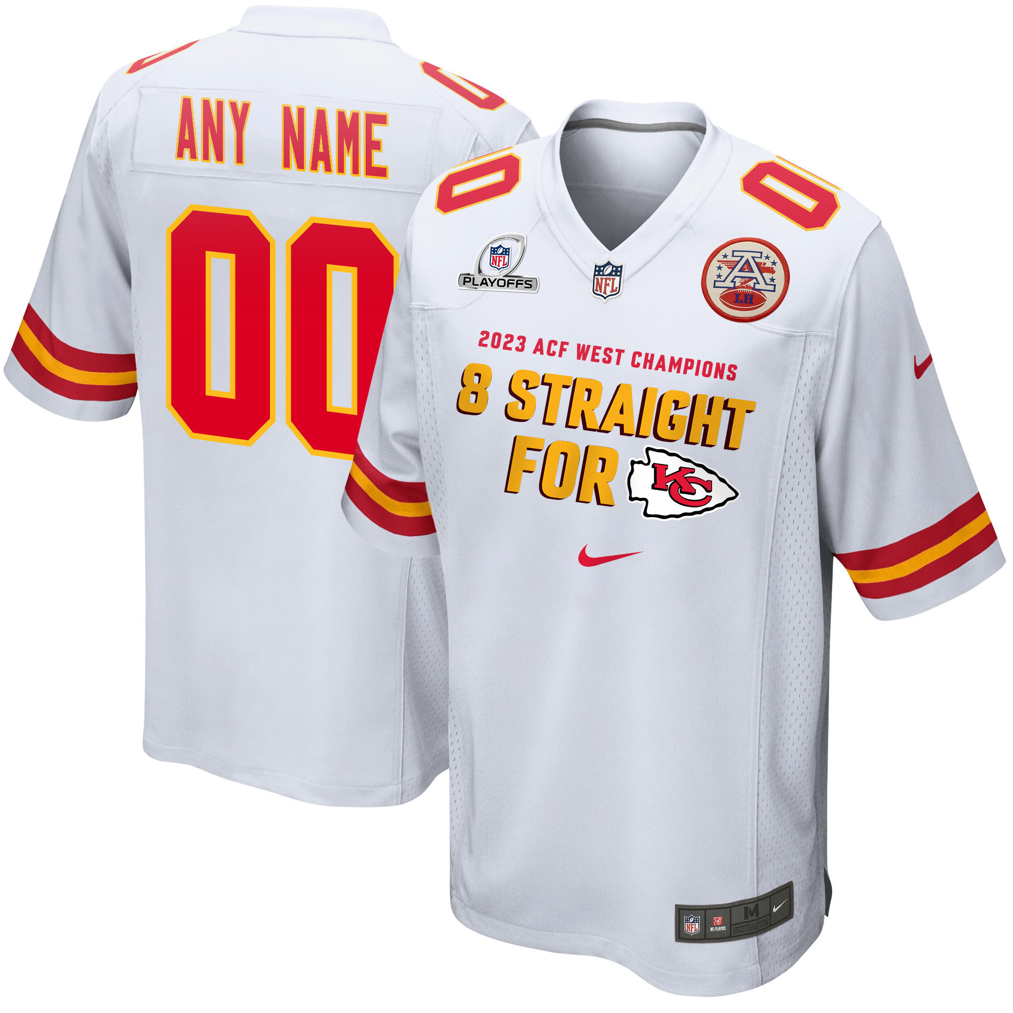 Kansas City Chiefs Eight-Time AFC West Division Champions 8 Straight For KC Game Men Custom Jersey - White