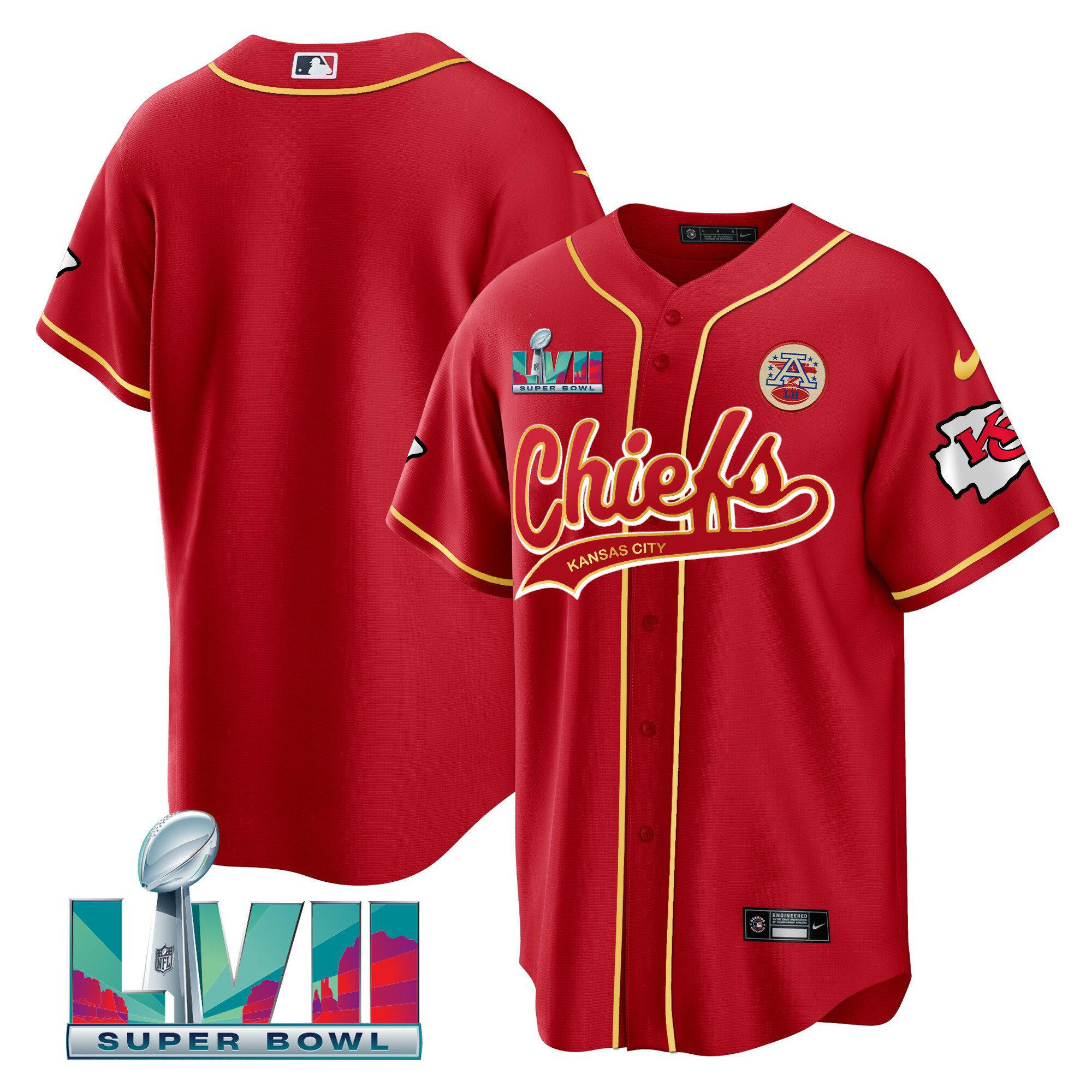 Kansas City Chiefs Super Bowl LVII Patch Flag Men Jersey - Red