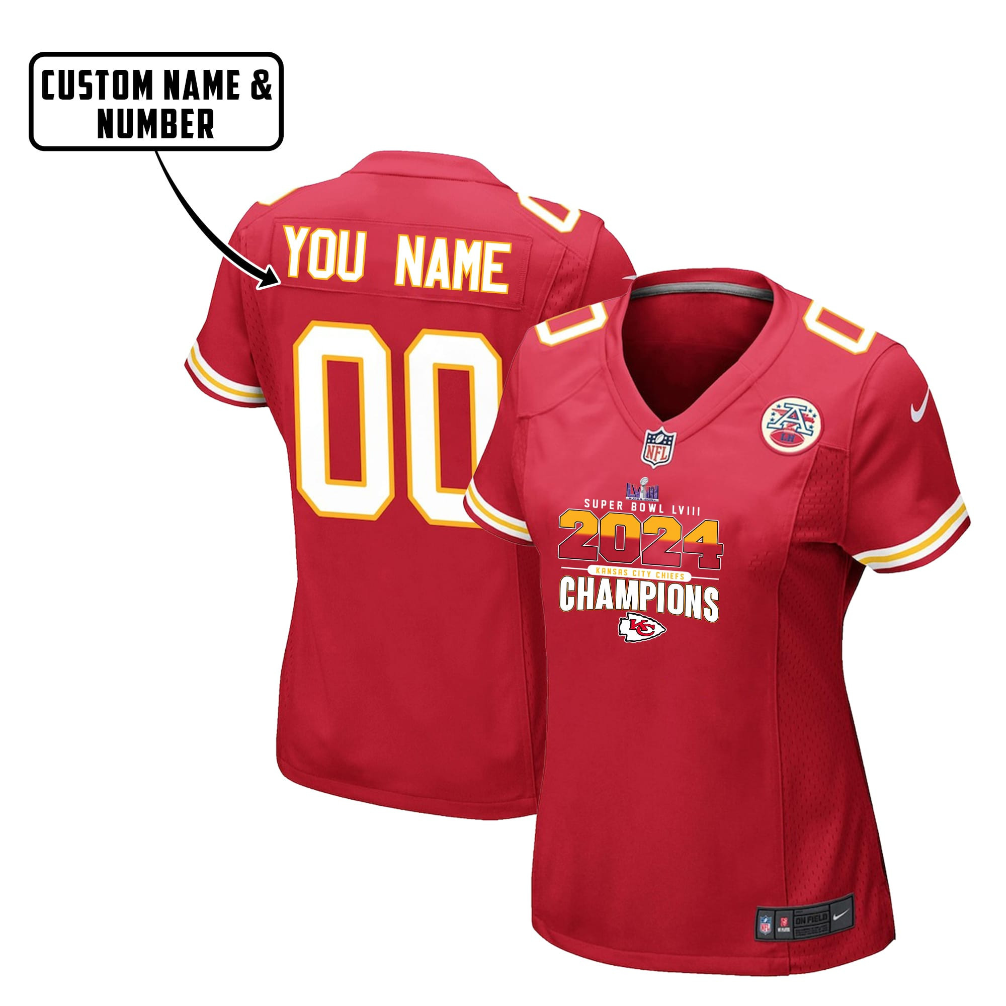 Kansas City Chiefs Super Bowl LVIII 2024 Game Jersey - Women, Red V5