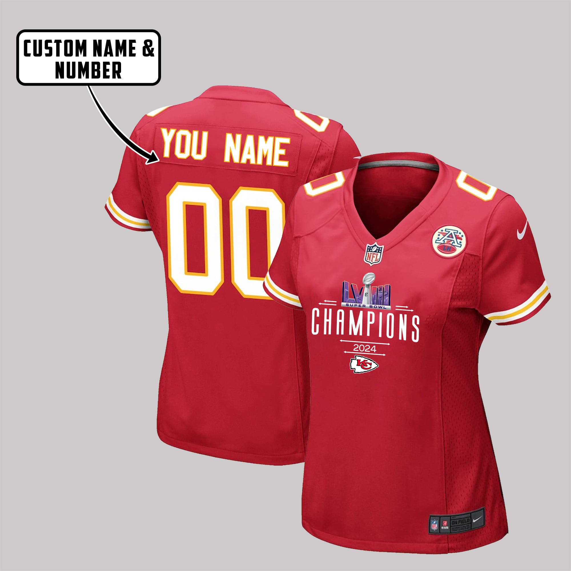 Kansas City Chiefs Super Bowl LVIII Game Jersey - Women, Red V2