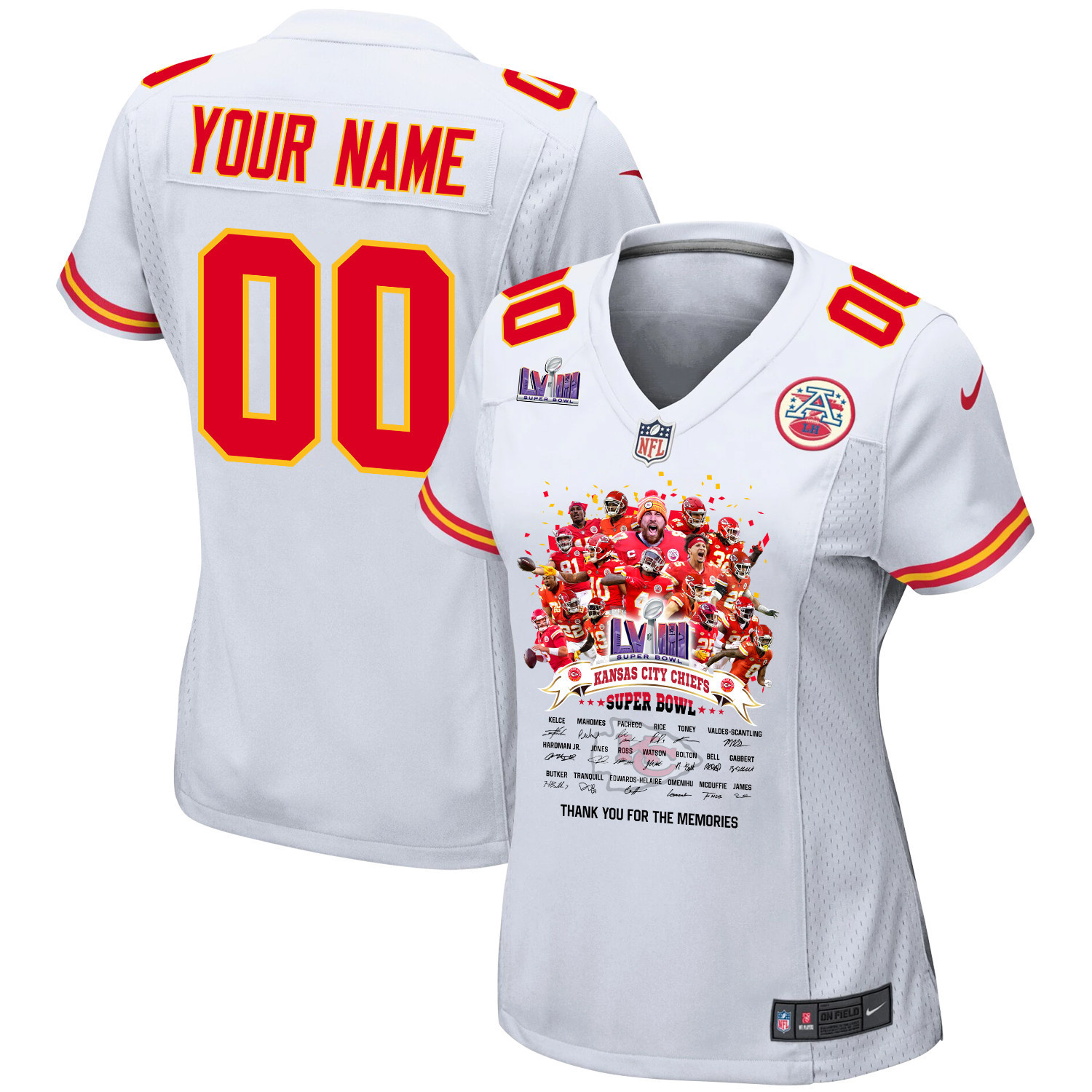 Kansas City Chiefs Super Bowl LVIII Thanks For Memories Game Custom Women Jersey - White