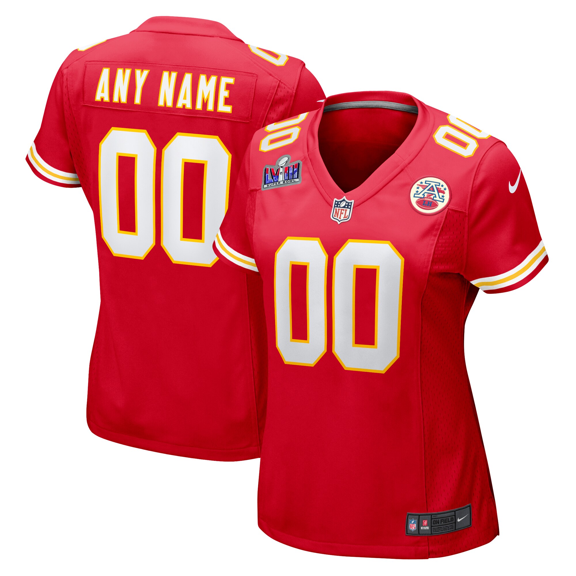 Kansas City Chiefs Women's Super Bowl LVIII Patch Custom Game Jersey - Red