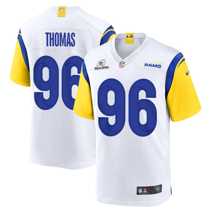 Keir Thomas 96 Los Angeles Rams 2023 Playoffs Patch Game Men Jersey - White