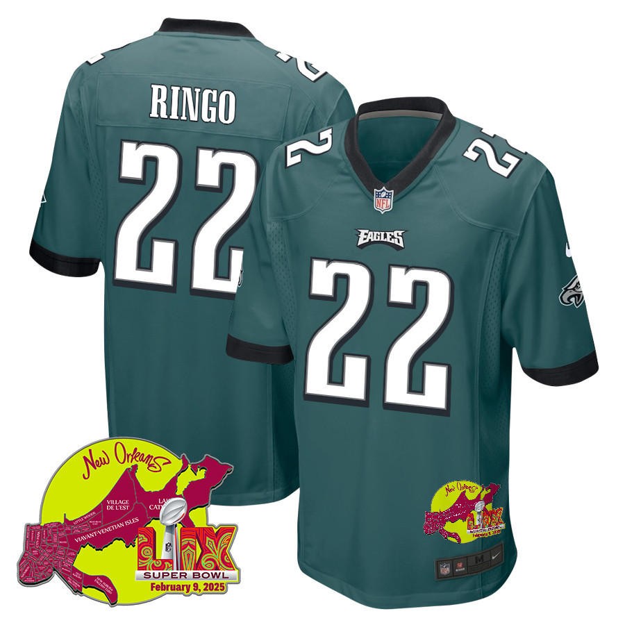 Kelee Ringo 22 Philadelphia Eagles Super Bowl LIX New Orleans Patch Game Men Jersey - Midnight Green