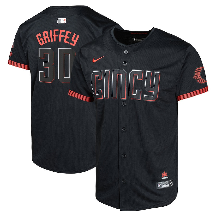 Ken Griffey Jr. 30 Cincinnati Reds City Connect Limited YOUTH Jersey - Black