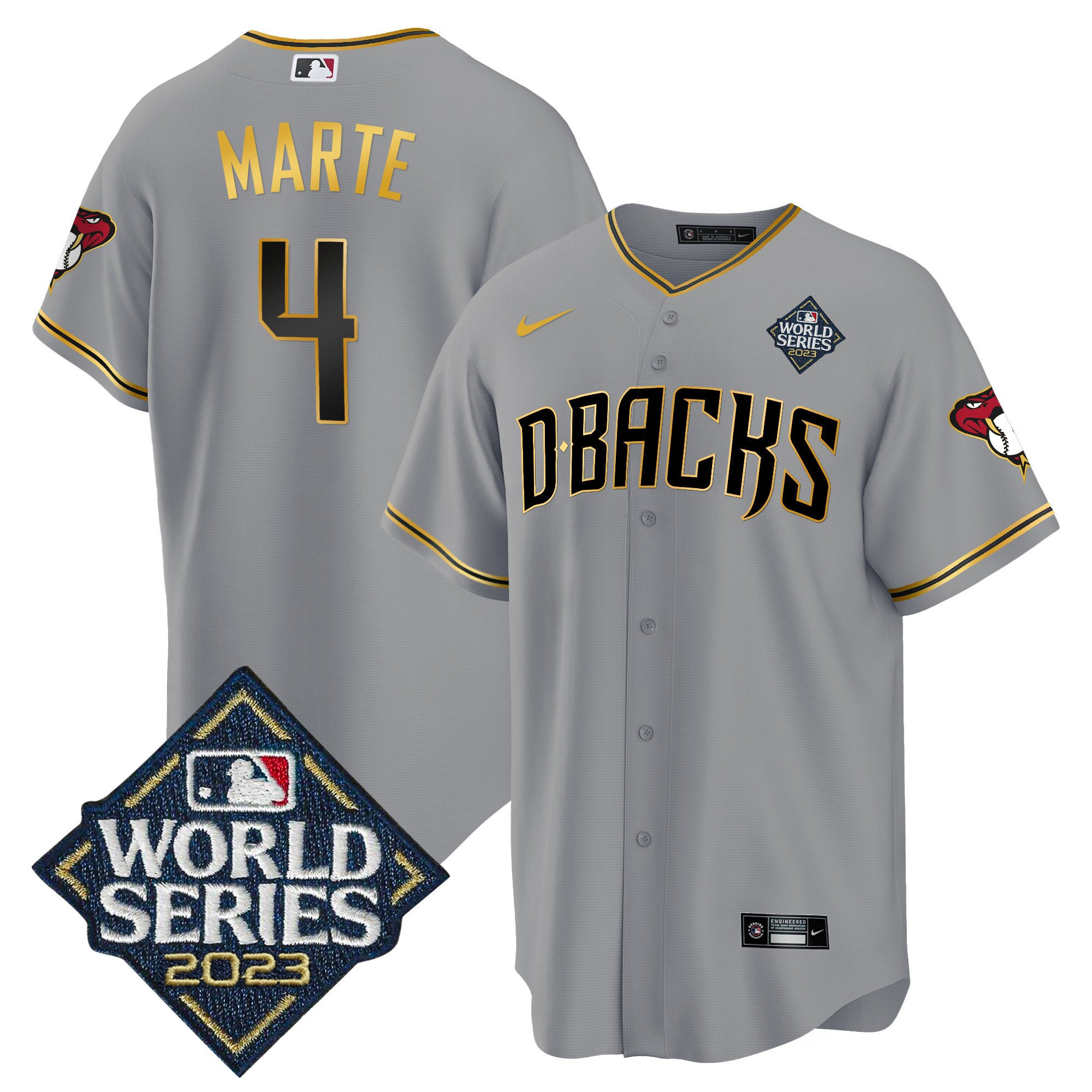 Ketel Marte 4 Arizona Diamondbacks 2023 World Series Men Jersey - Gray Gold
